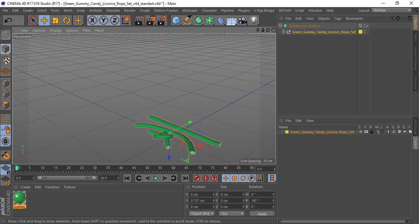 3D model Green Gummy Candy Licorice Rope Set