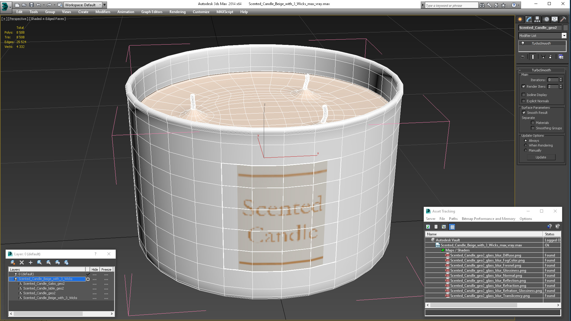 3D Scented Candle Beige with 3 Wicks model