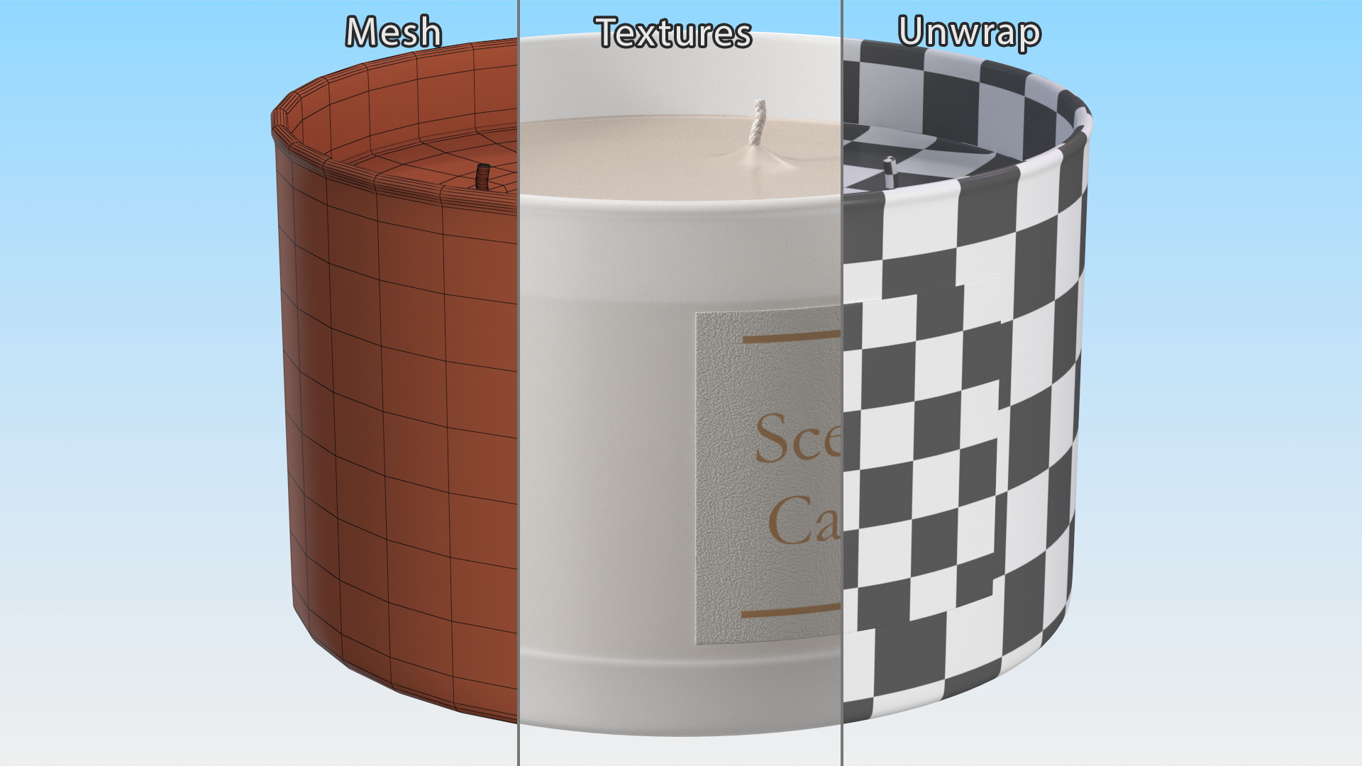 3D Scented Candle Beige with 3 Wicks model