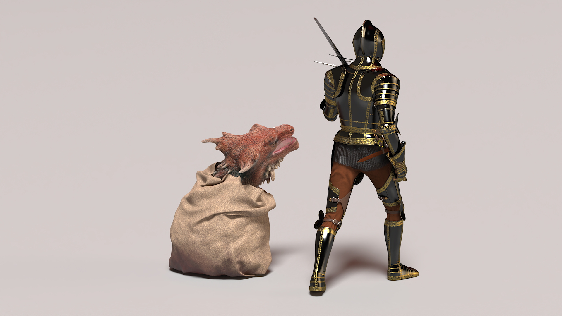 3D Knight with Severed Dragon Head