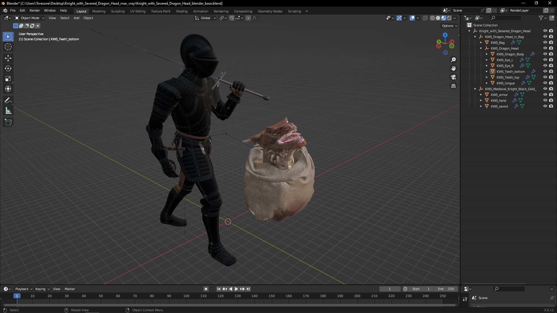 3D Knight with Severed Dragon Head