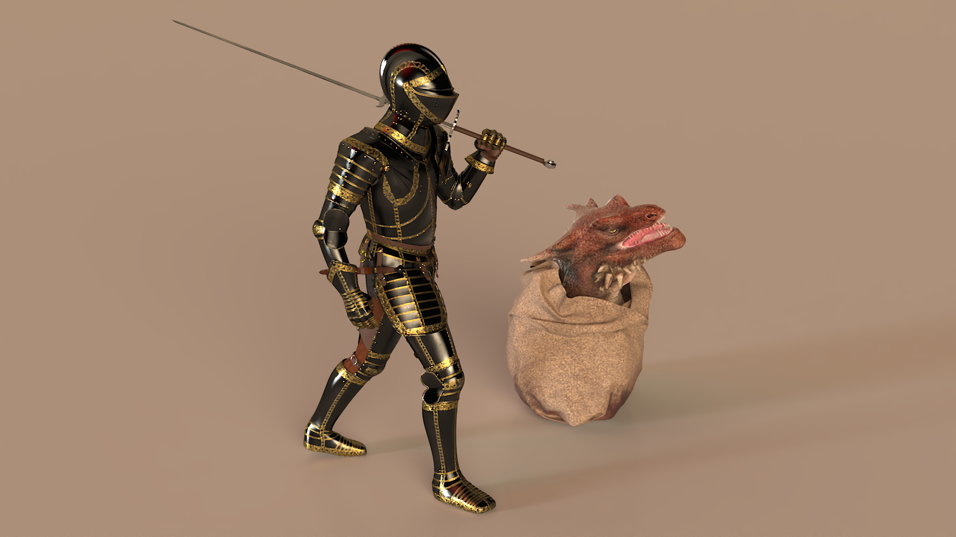 3D Knight with Severed Dragon Head