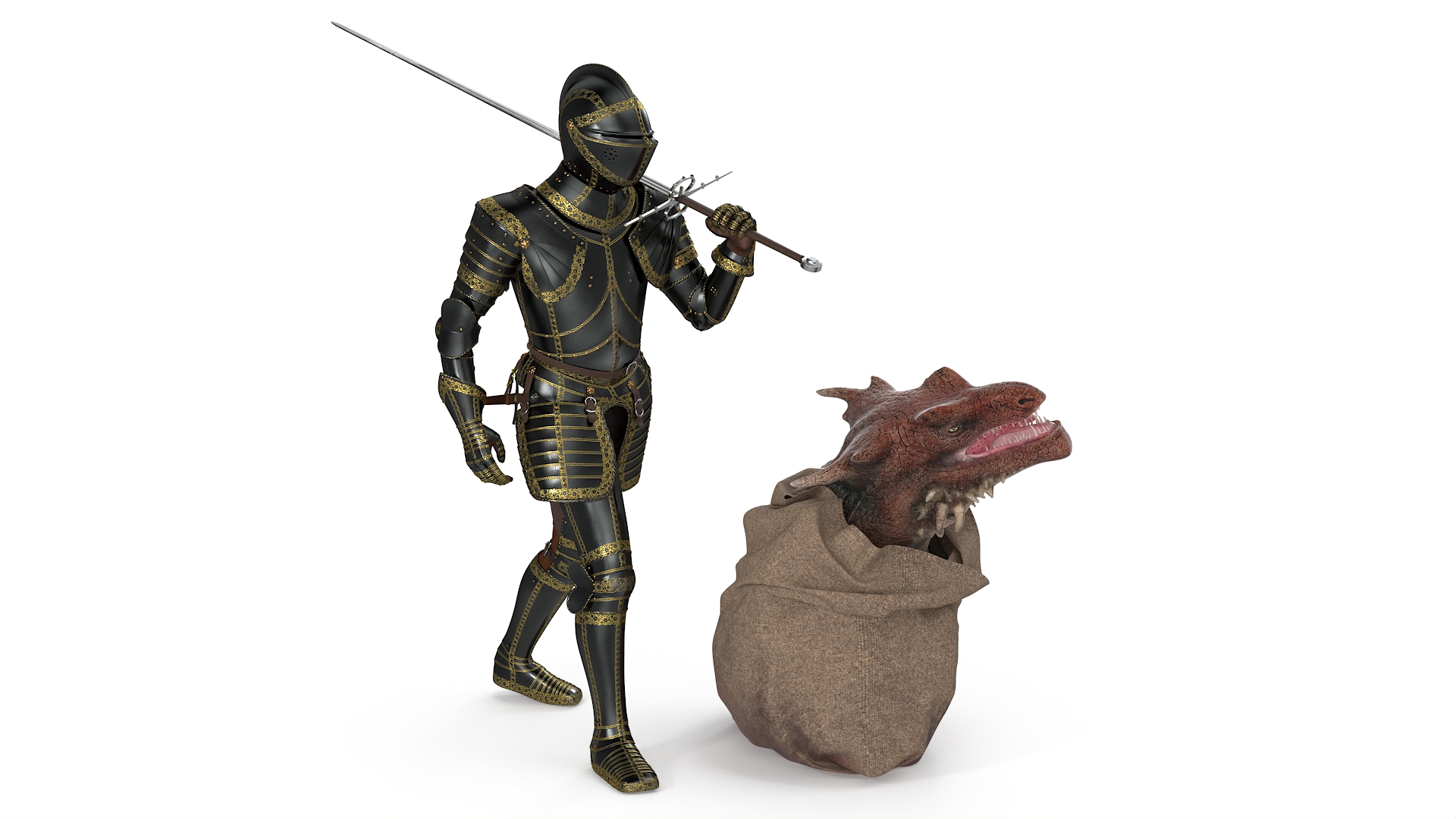 3D Knight with Severed Dragon Head