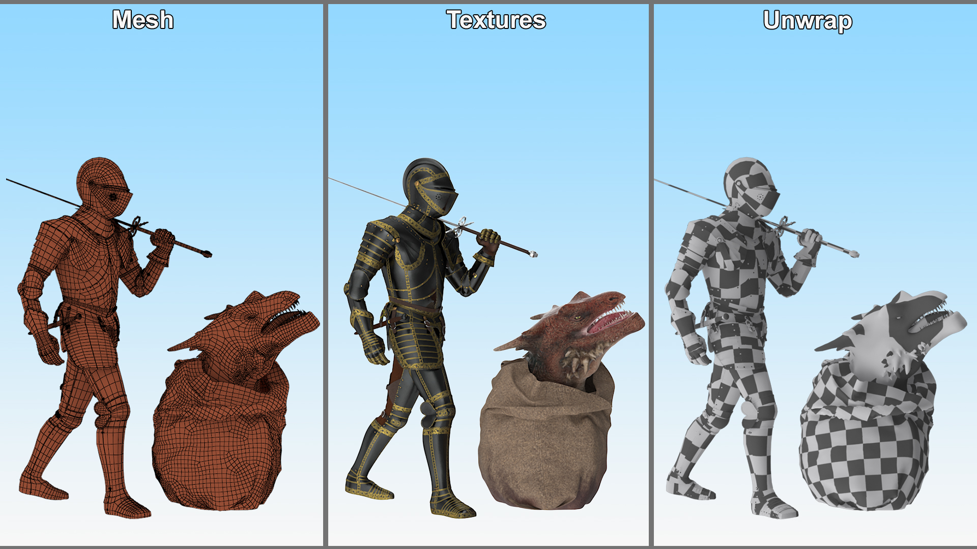 3D Knight with Severed Dragon Head