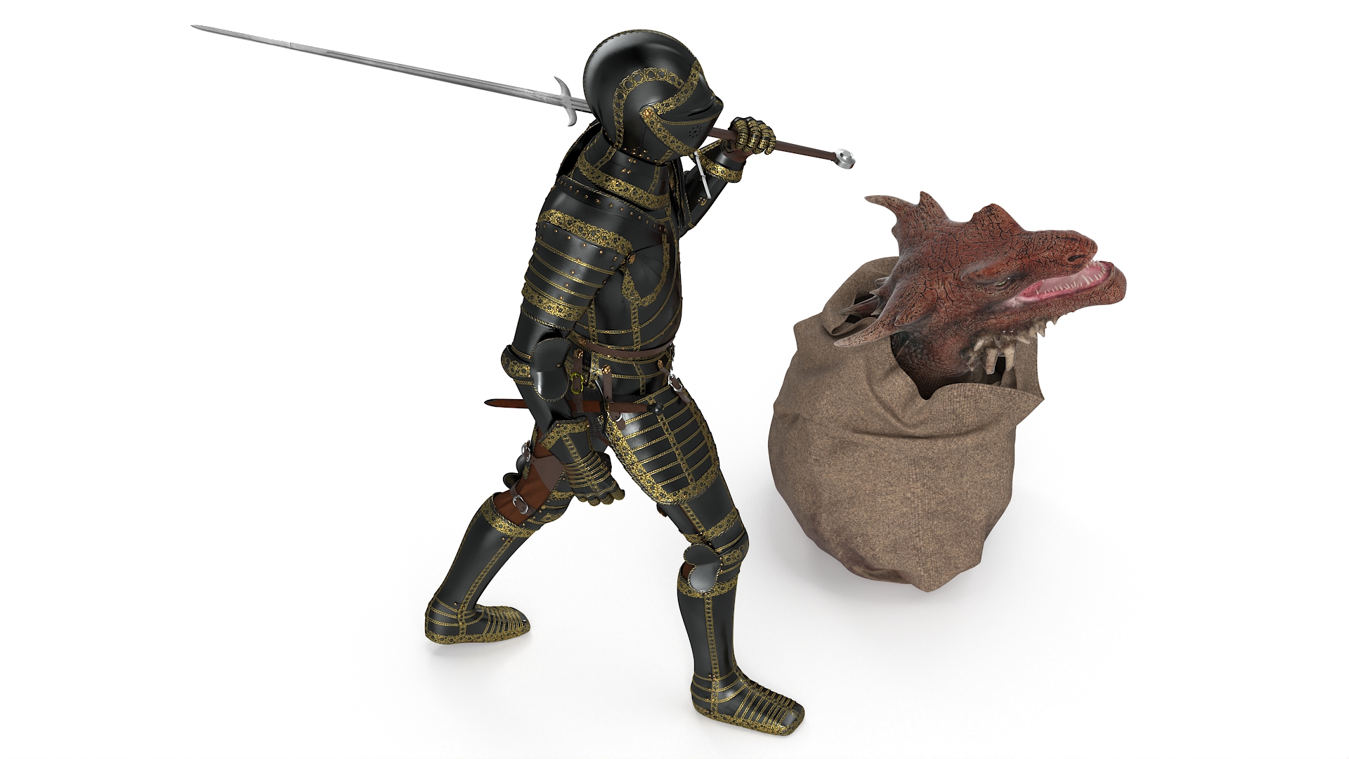 3D Knight with Severed Dragon Head