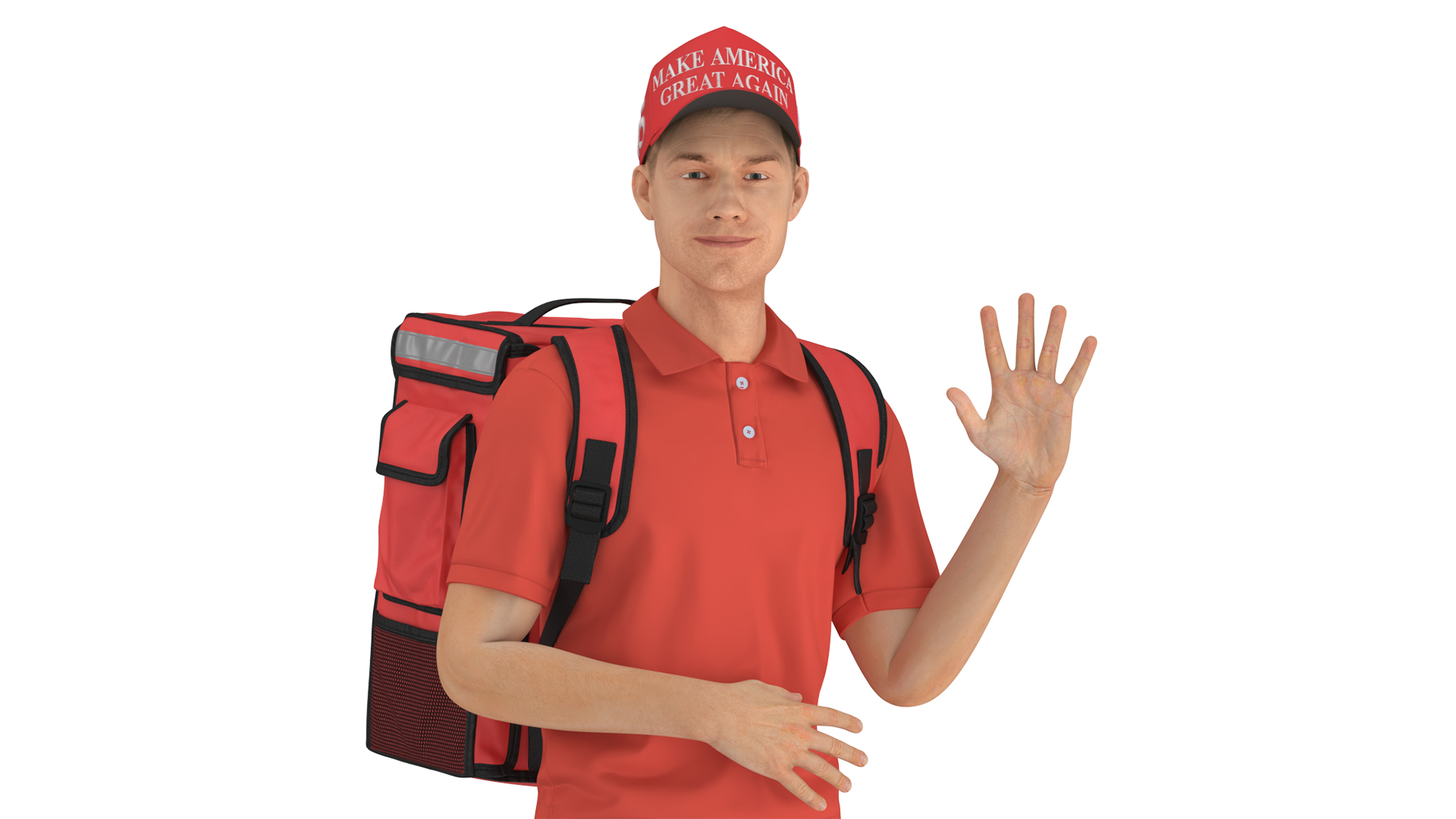 3D Delivery Man Wearing Donald Trump Cap Fur Rigged model