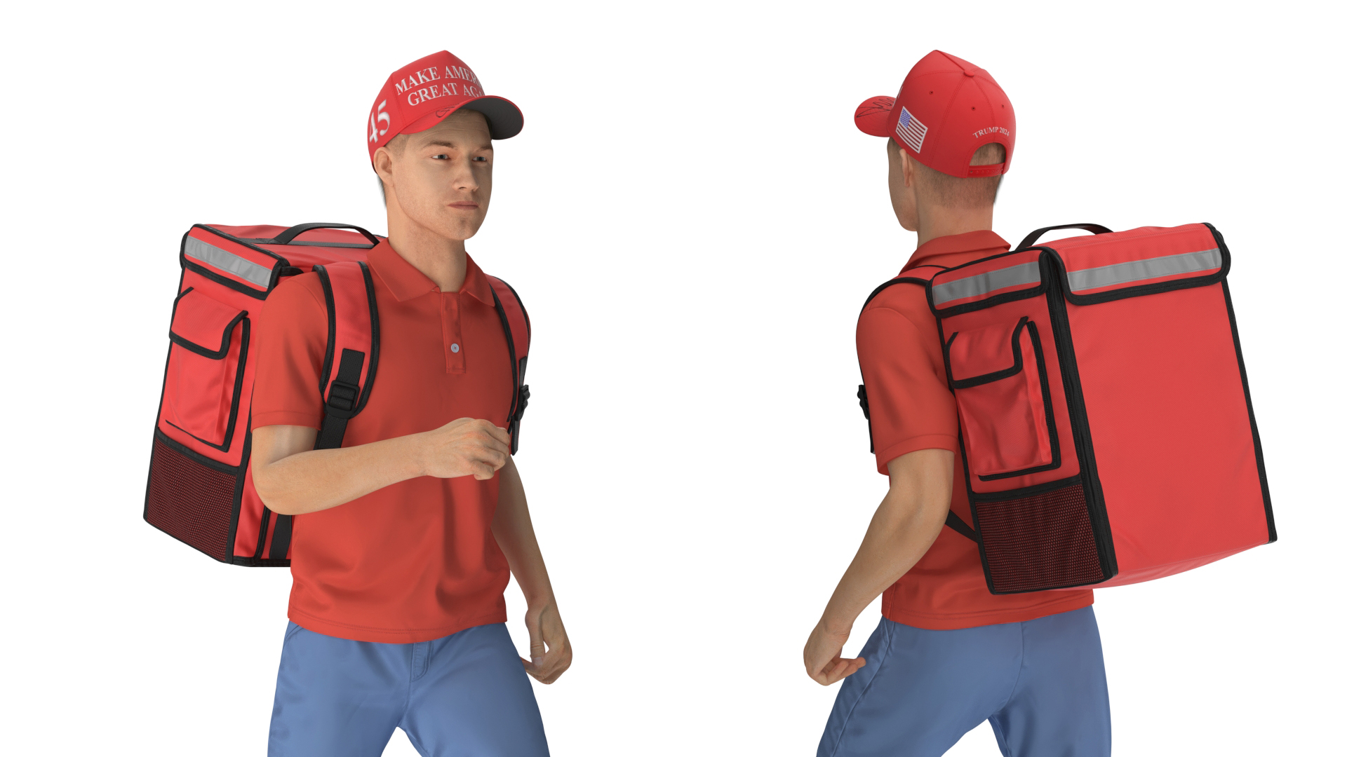 3D Delivery Man Wearing Donald Trump Cap Fur Rigged model