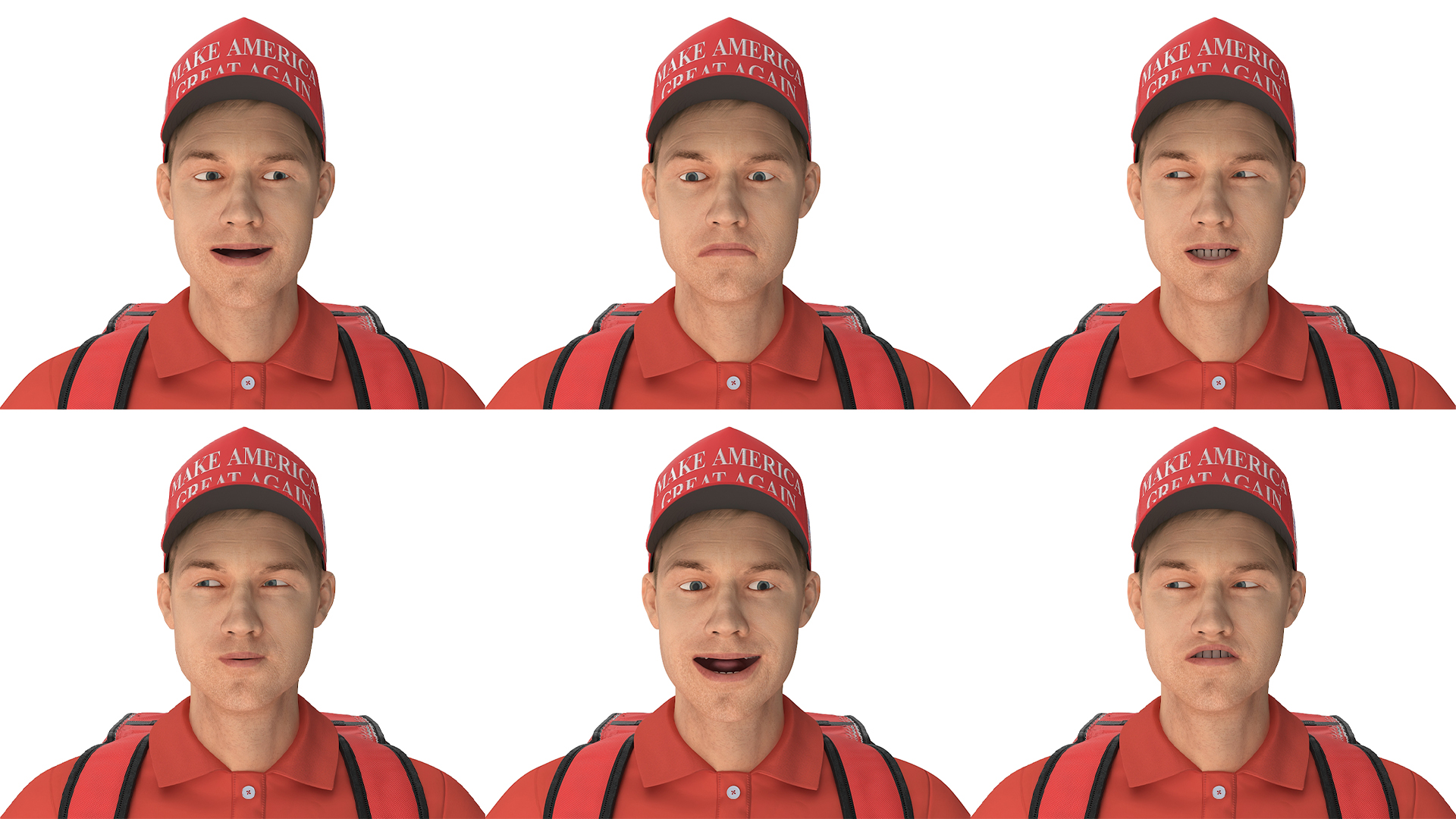 3D Delivery Man Wearing Donald Trump Cap Fur Rigged model