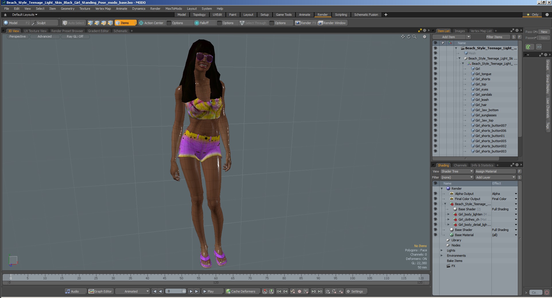 Beach Style Young Light Skin Black Woman Standing Pose 3D model