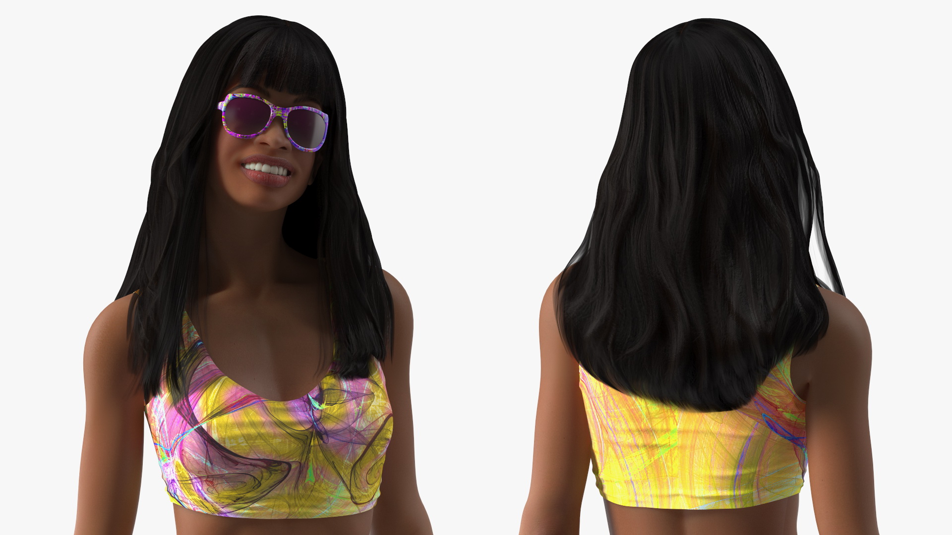 Beach Style Young Light Skin Black Woman Standing Pose 3D model