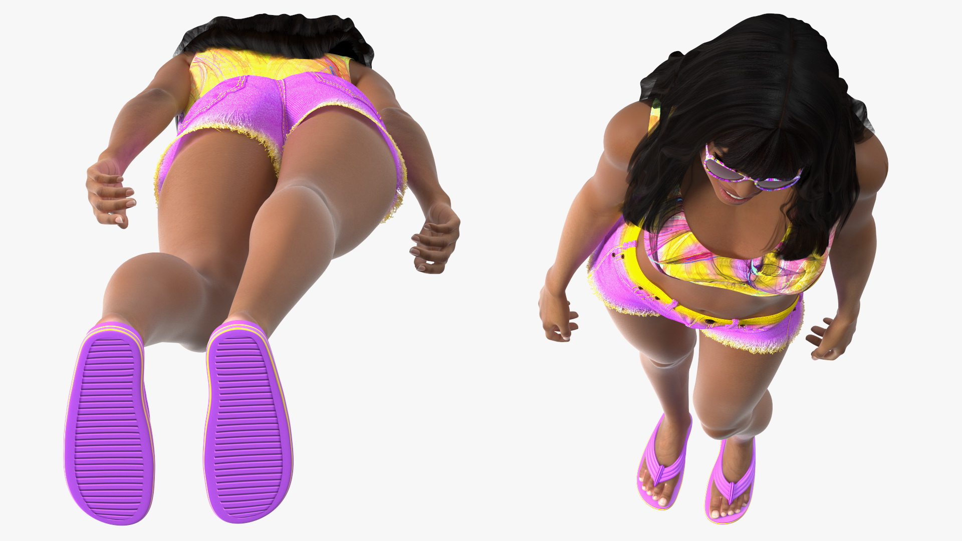 Beach Style Young Light Skin Black Woman Standing Pose 3D model