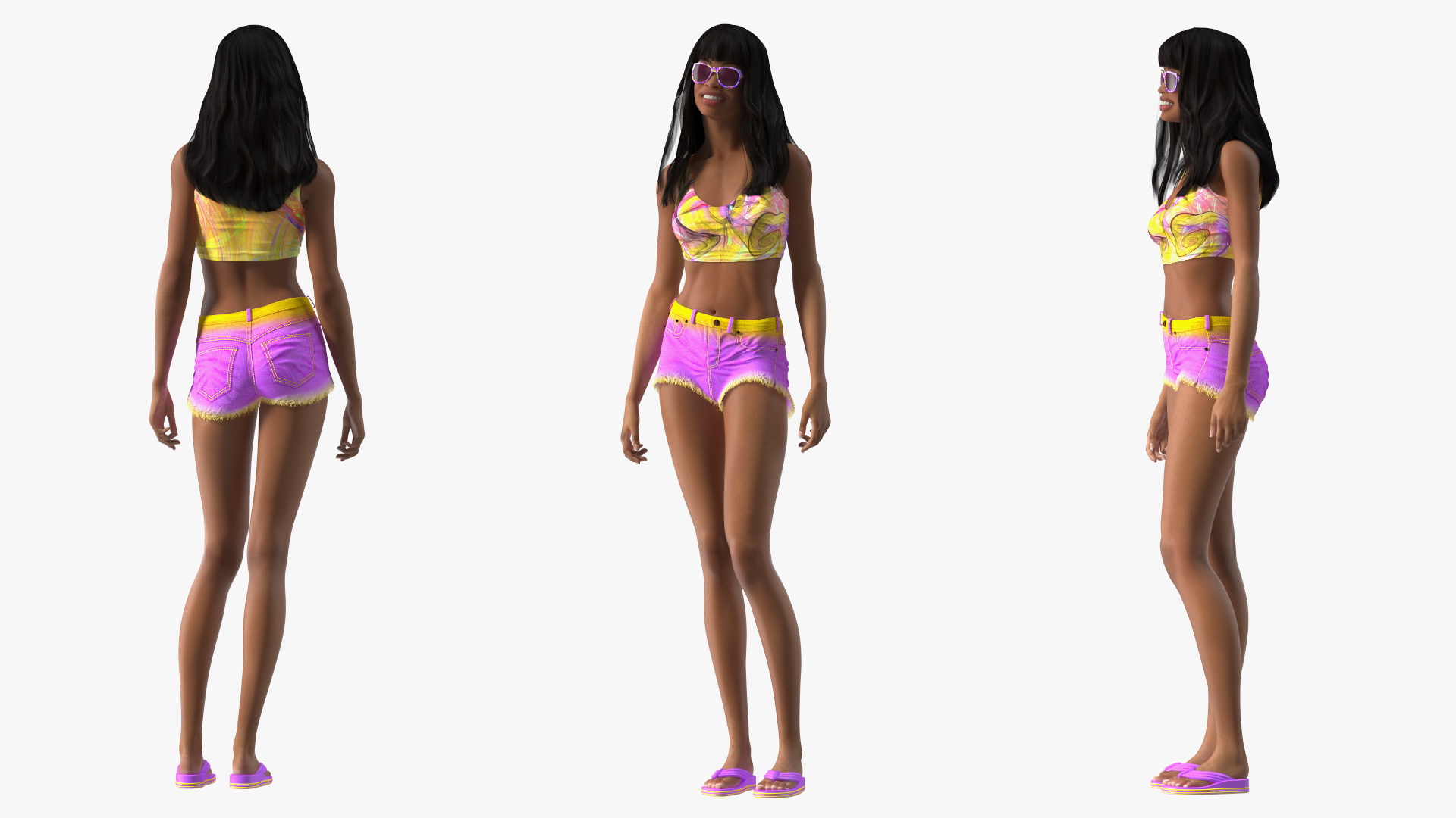 Beach Style Young Light Skin Black Woman Standing Pose 3D model