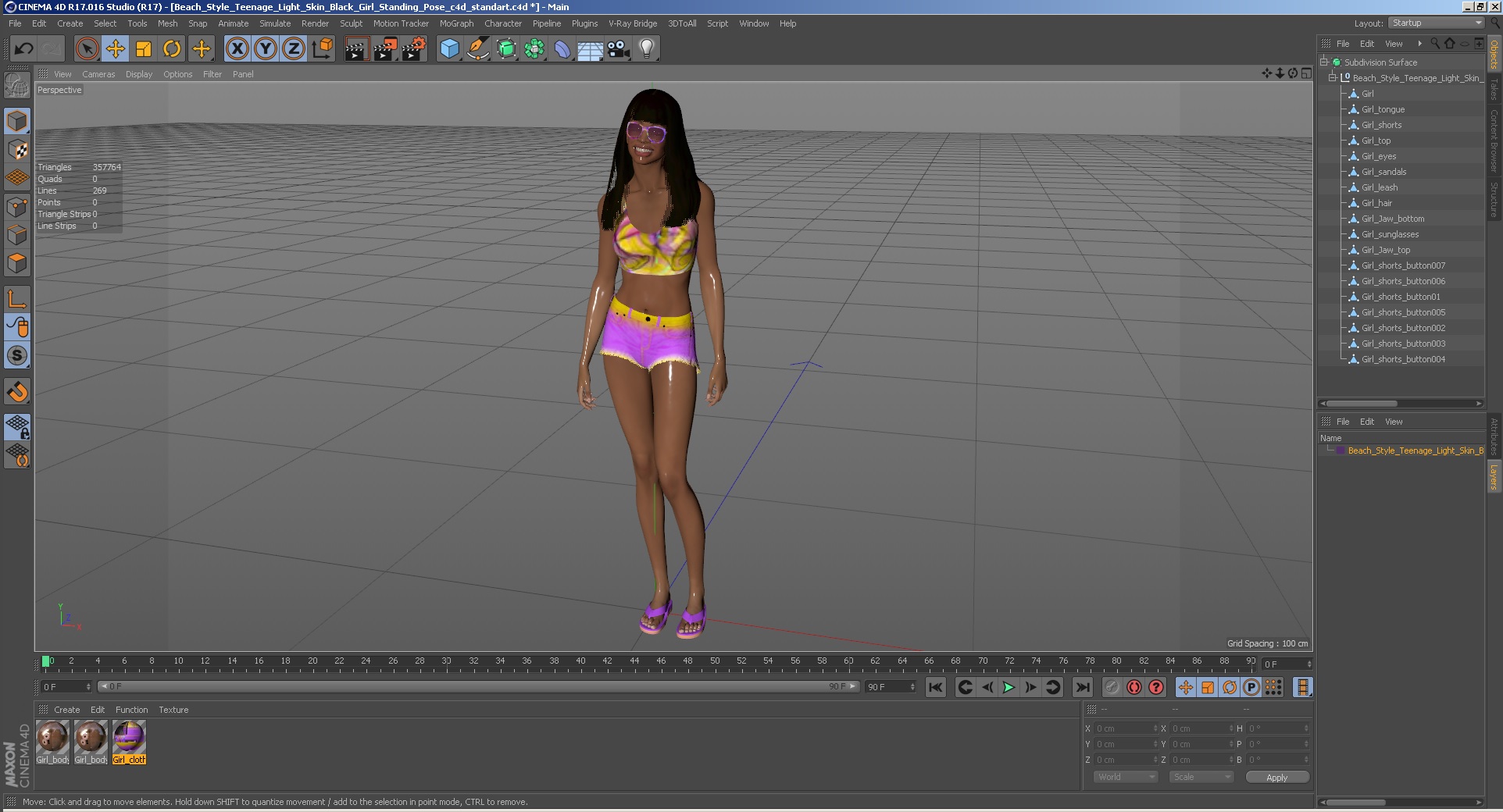 Beach Style Young Light Skin Black Woman Standing Pose 3D model