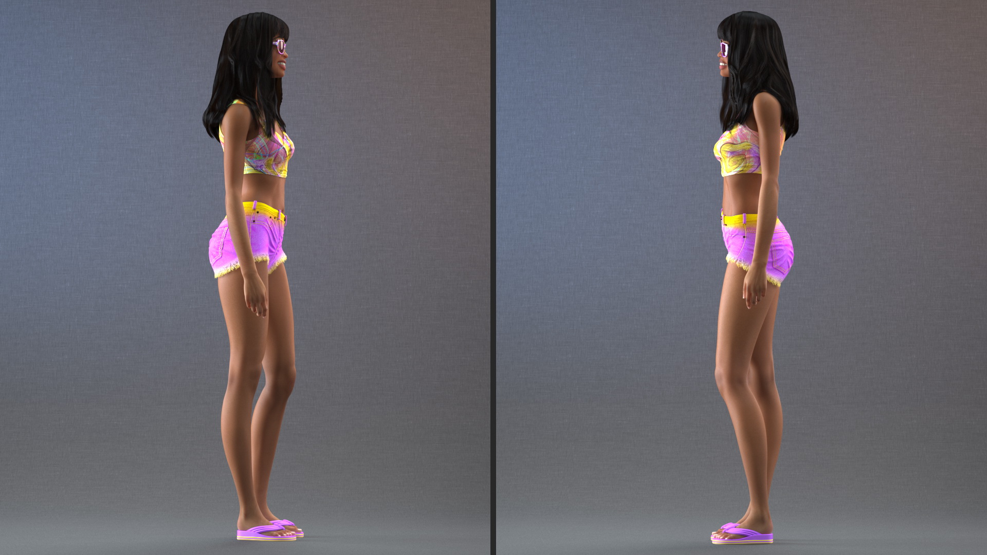 Beach Style Young Light Skin Black Woman Standing Pose 3D model