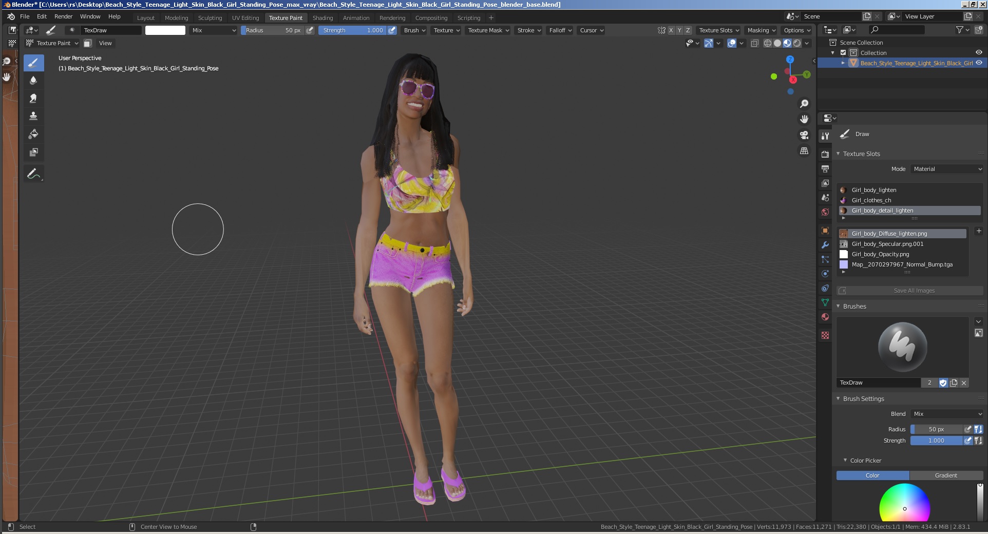 Beach Style Young Light Skin Black Woman Standing Pose 3D model