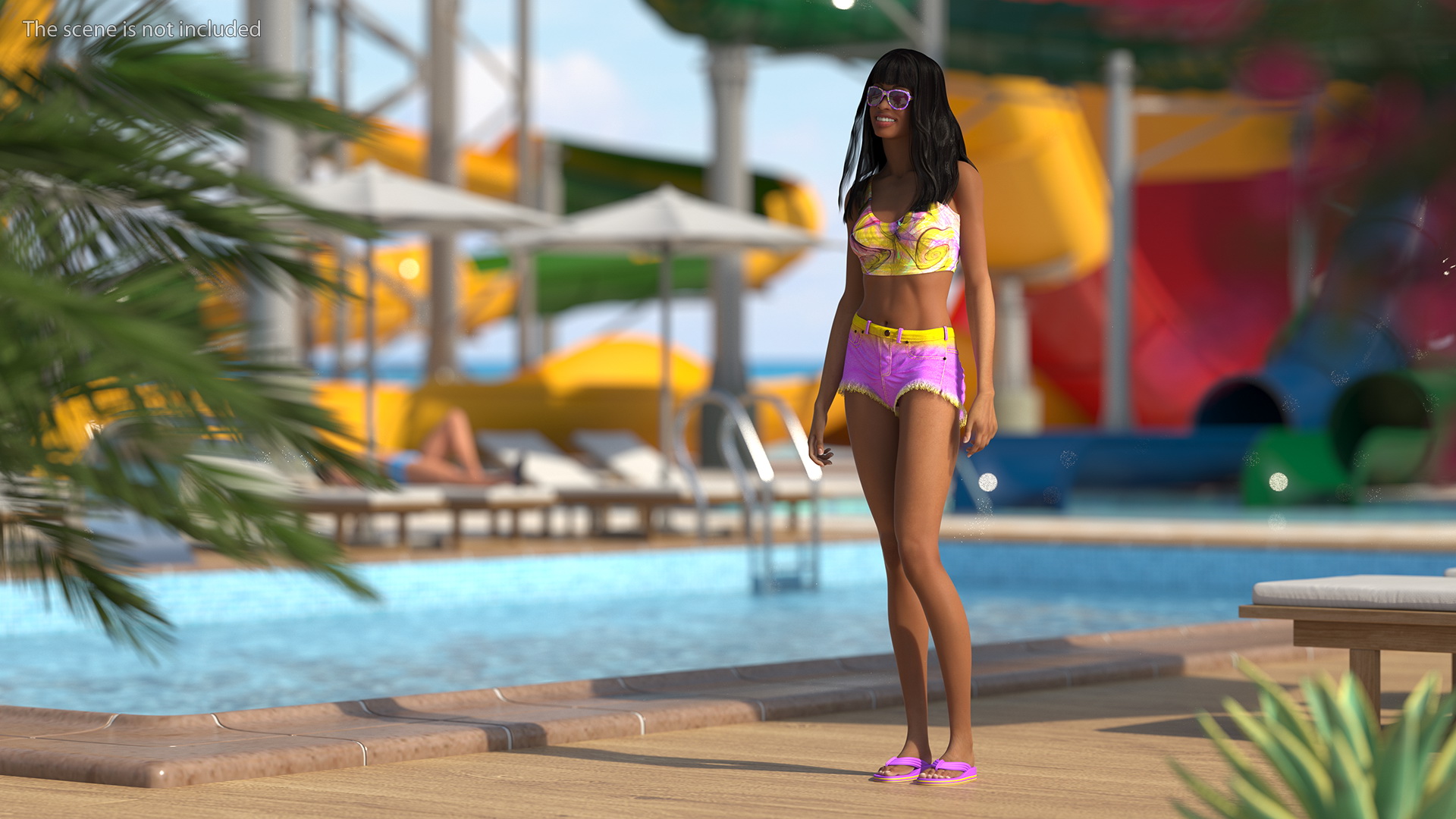 Beach Style Young Light Skin Black Woman Standing Pose 3D model