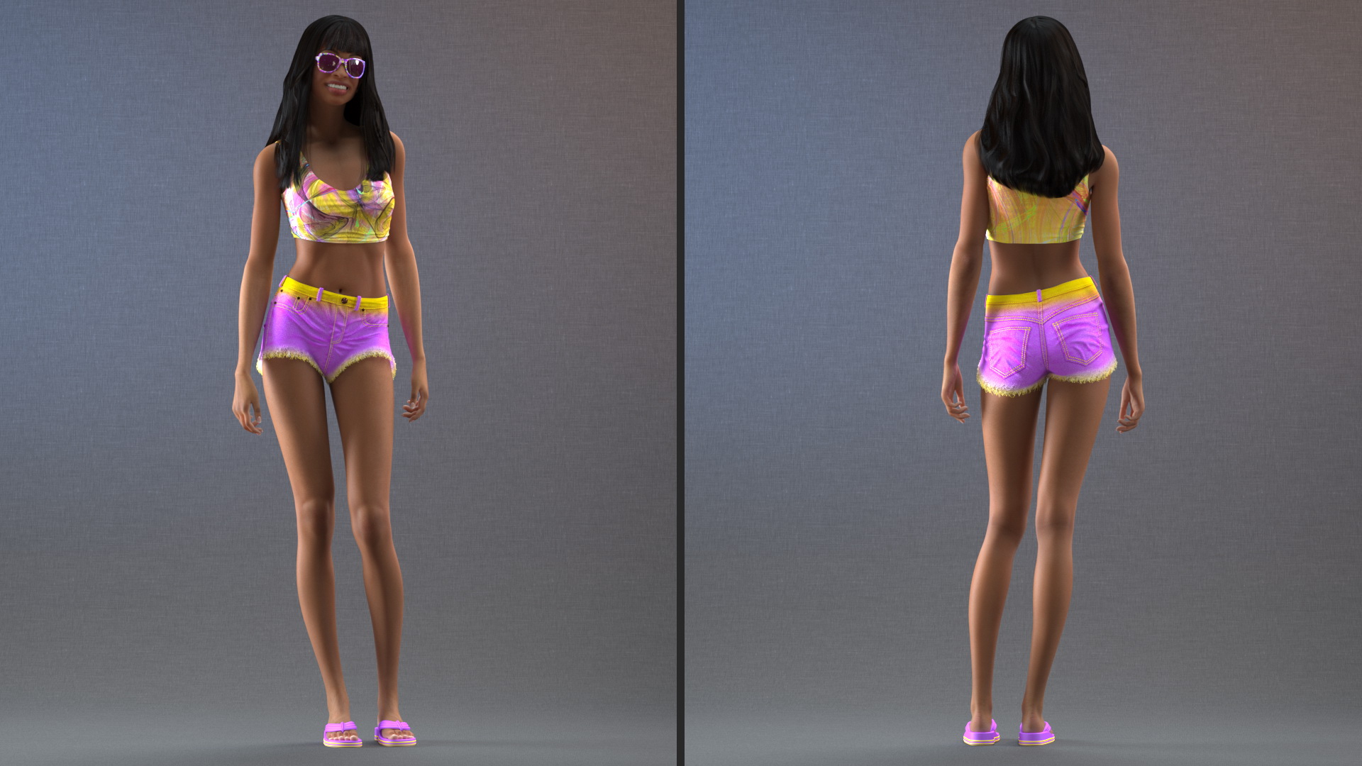 Beach Style Young Light Skin Black Woman Standing Pose 3D model