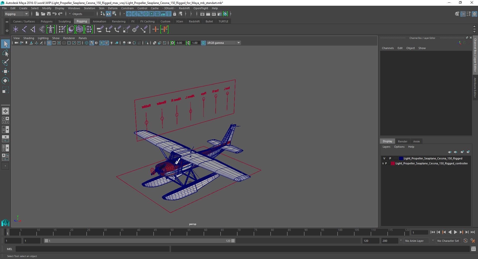 3D Light Propeller Seaplane Cessna 150 Rigged for Maya