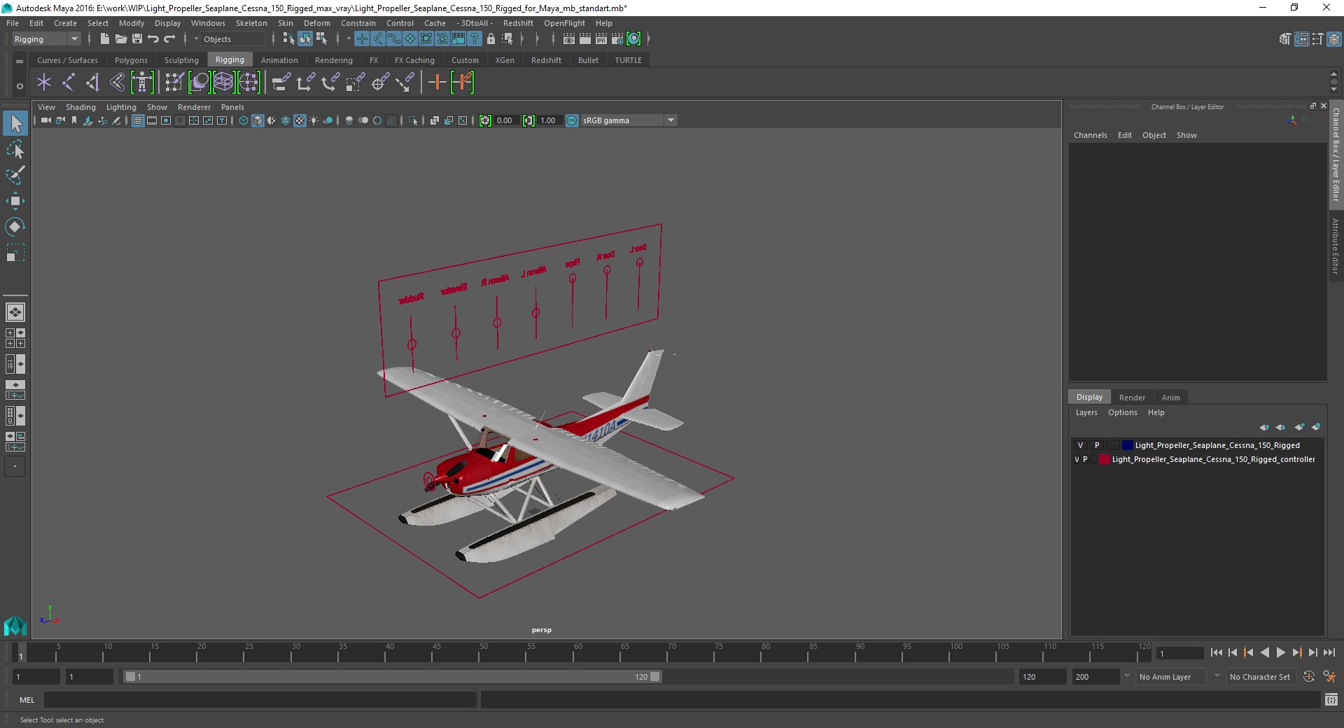 3D Light Propeller Seaplane Cessna 150 Rigged for Maya