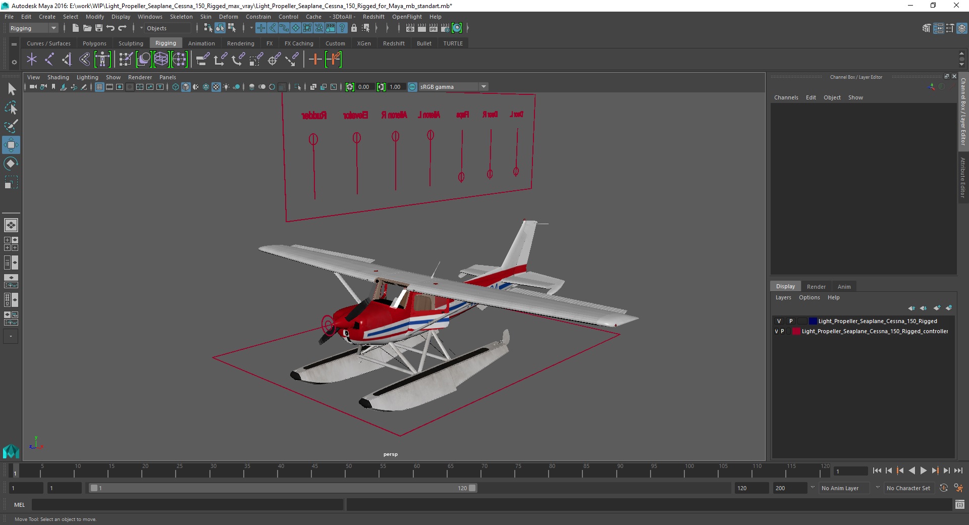 3D Light Propeller Seaplane Cessna 150 Rigged for Maya