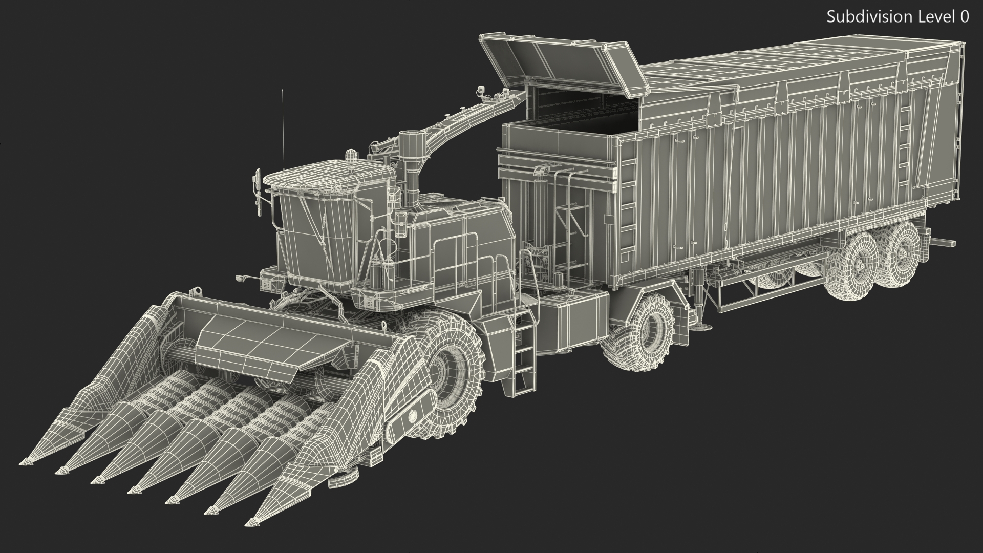 Harvester with Corn Header New with Harvester Trailer Dirty 3D model