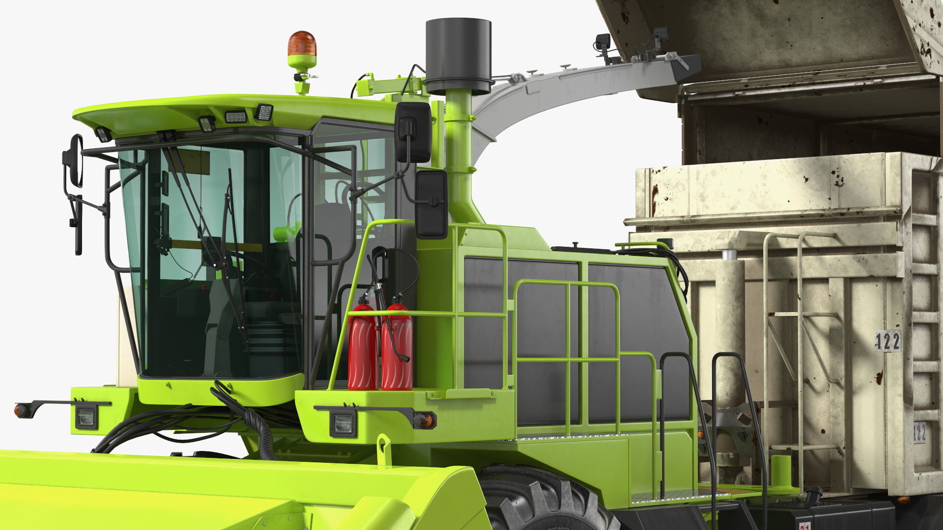 Harvester with Corn Header New with Harvester Trailer Dirty 3D model