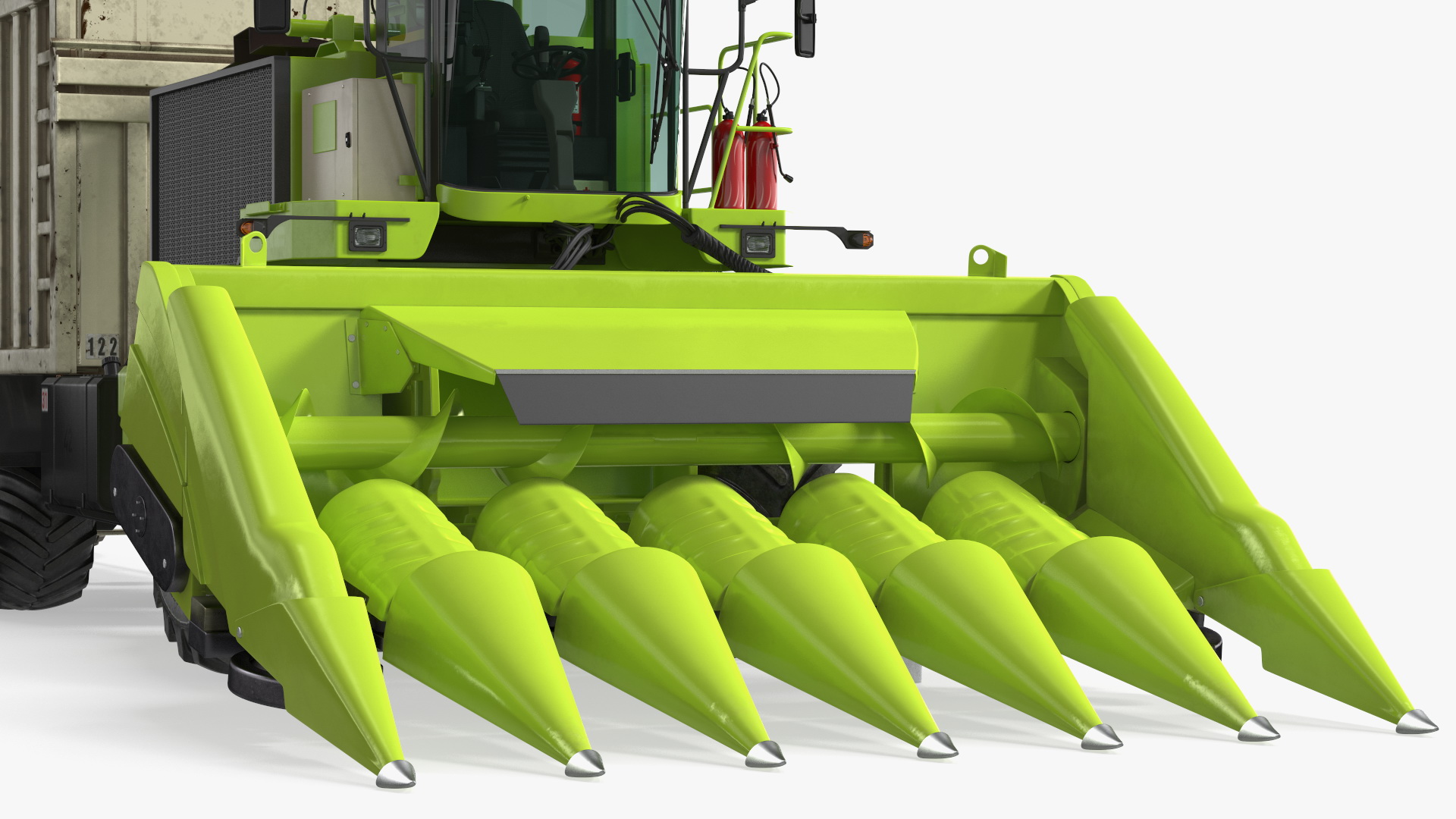 Harvester with Corn Header New with Harvester Trailer Dirty 3D model