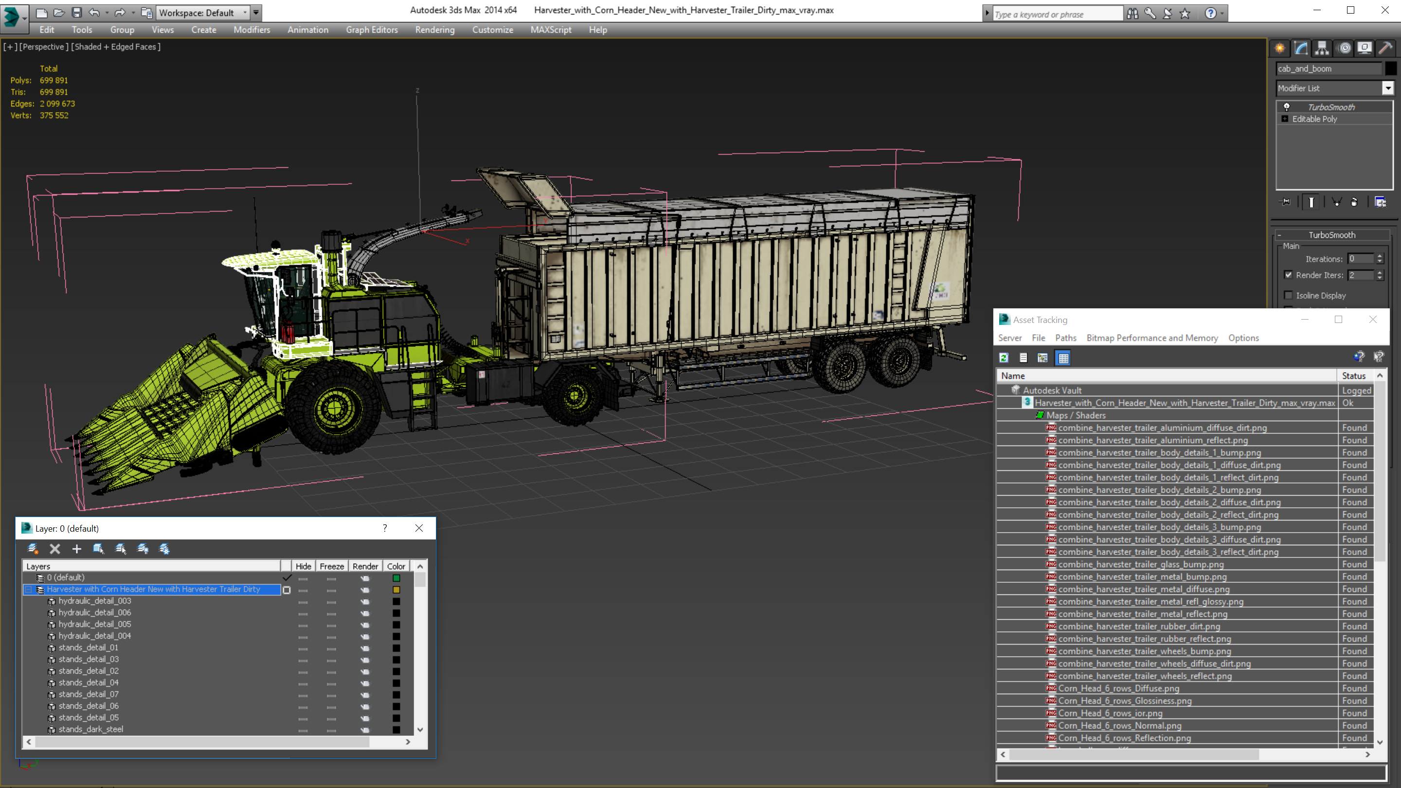 Harvester with Corn Header New with Harvester Trailer Dirty 3D model