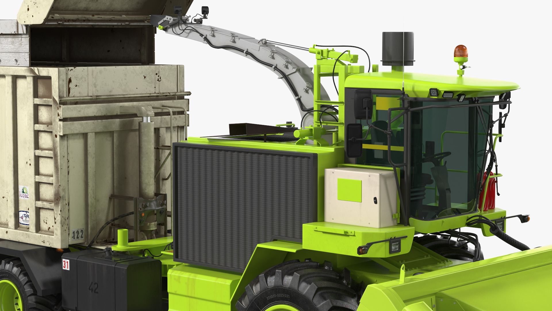 Harvester with Corn Header New with Harvester Trailer Dirty 3D model