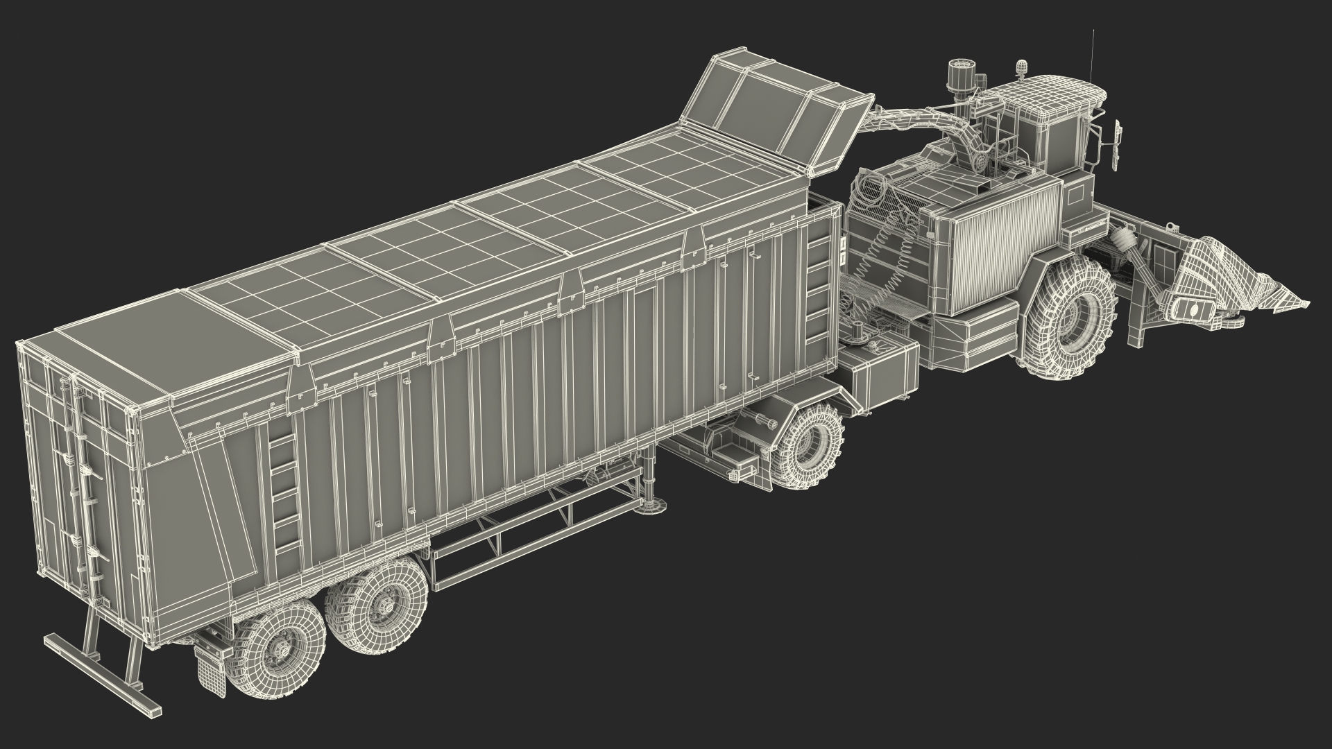 Harvester with Corn Header New with Harvester Trailer Dirty 3D model