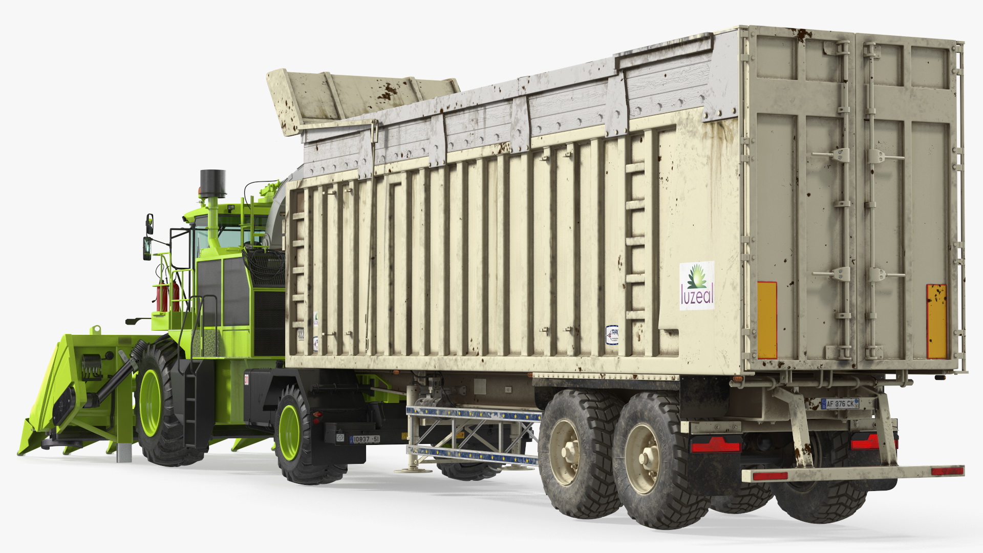 Harvester with Corn Header New with Harvester Trailer Dirty 3D model