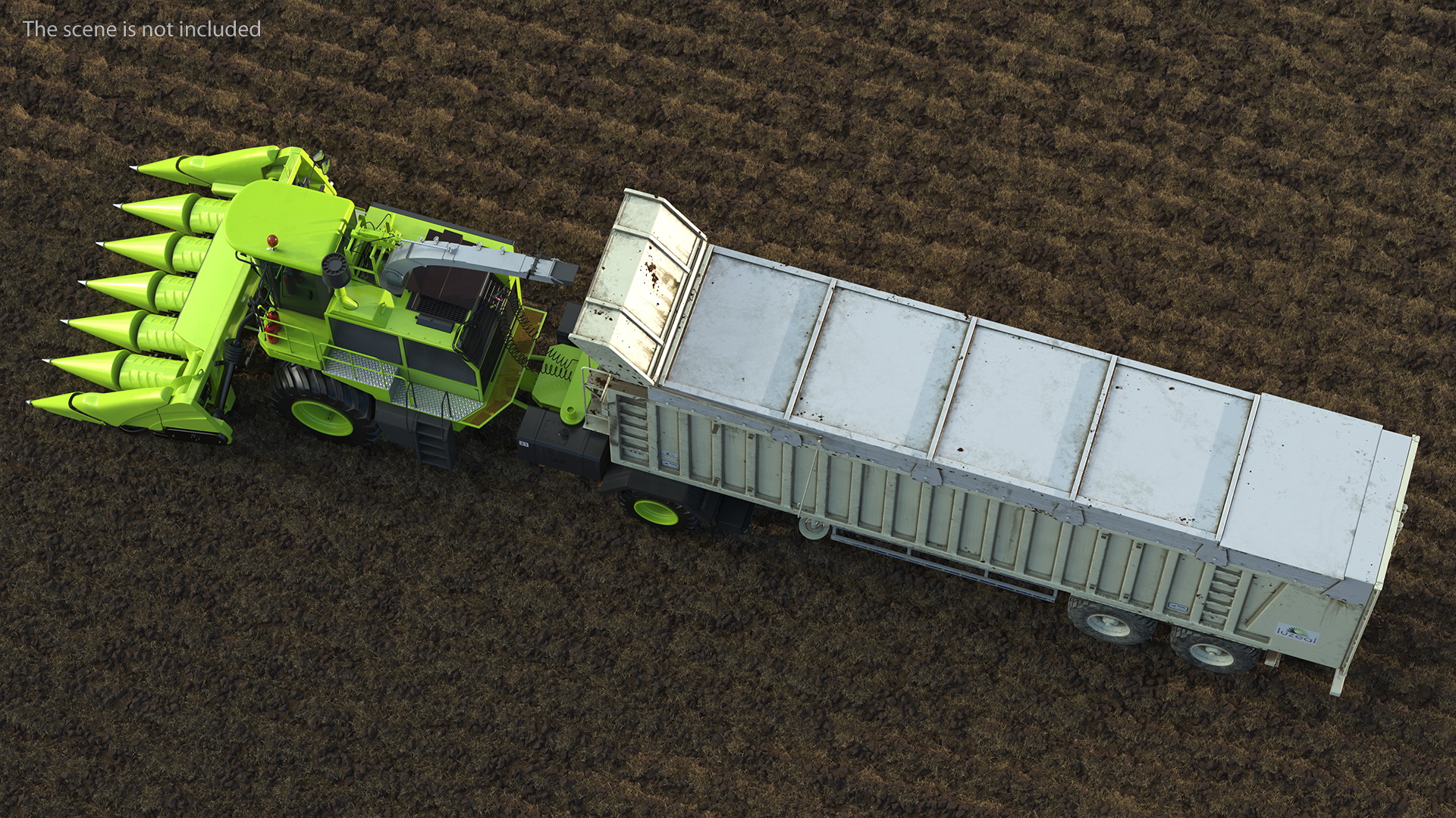 Harvester with Corn Header New with Harvester Trailer Dirty 3D model