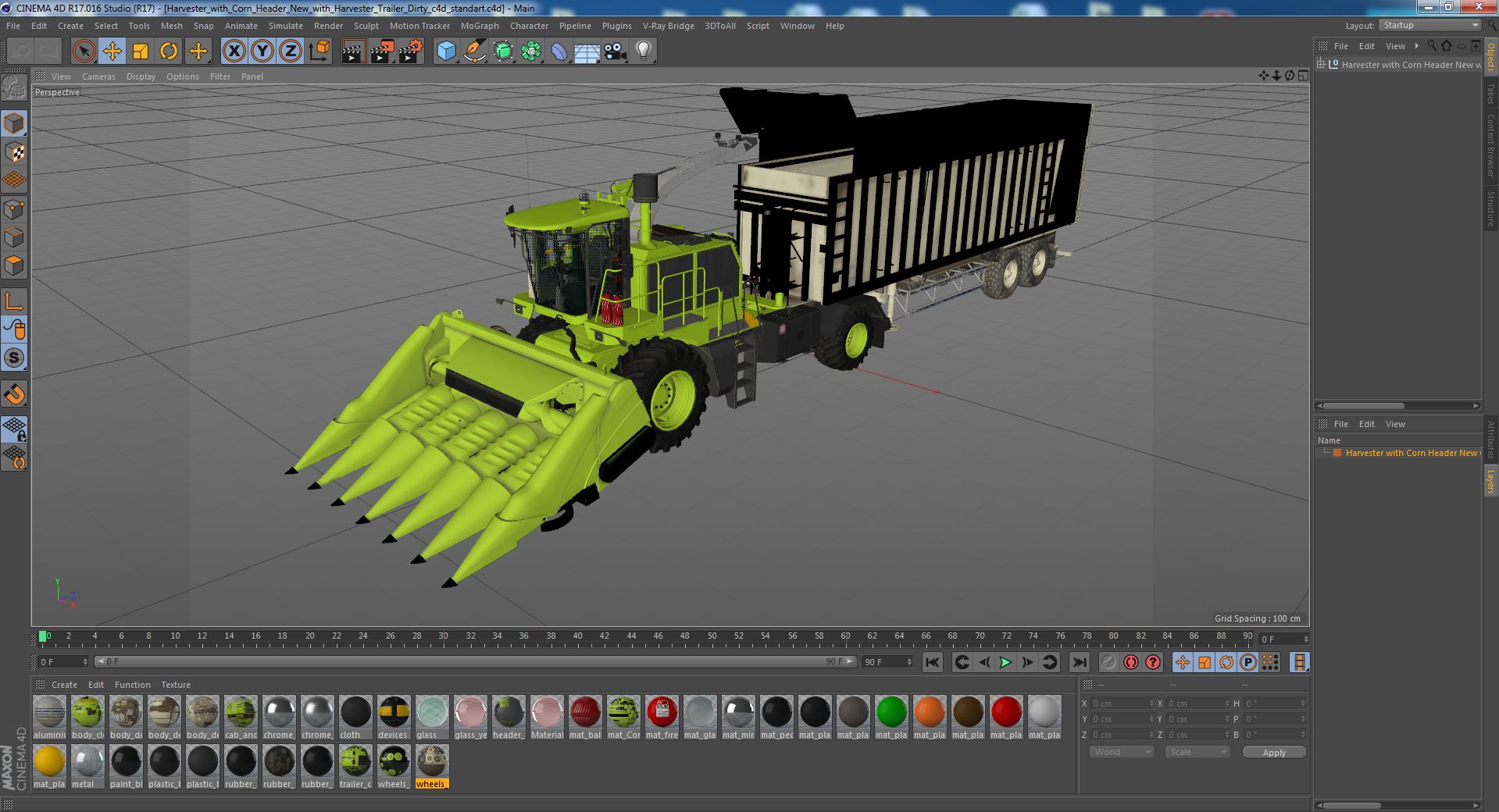 Harvester with Corn Header New with Harvester Trailer Dirty 3D model