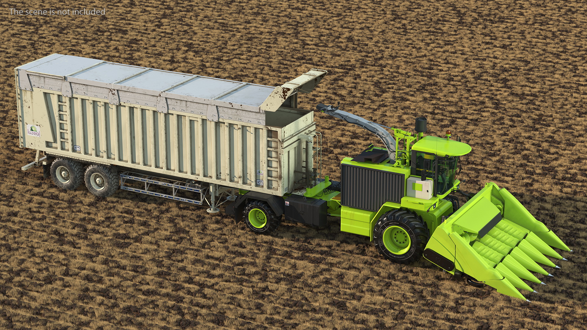 Harvester with Corn Header New with Harvester Trailer Dirty 3D model