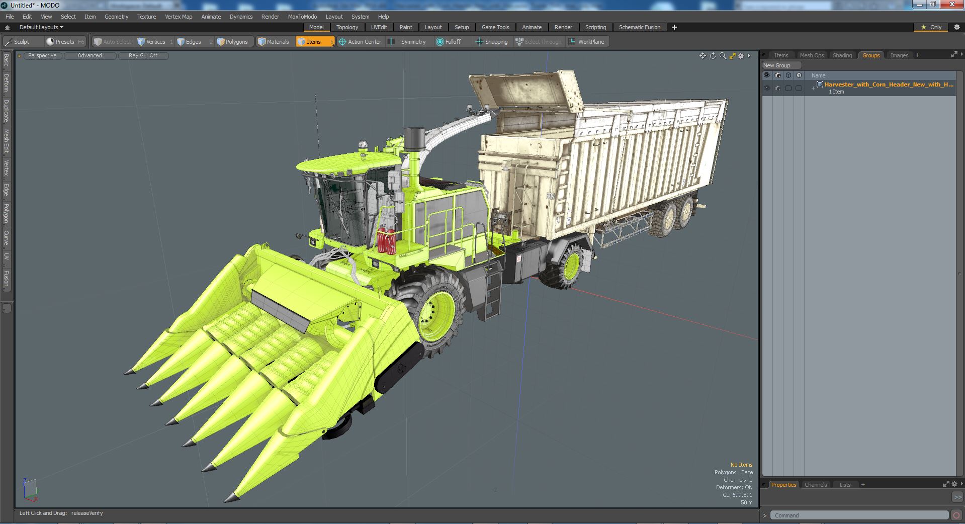 Harvester with Corn Header New with Harvester Trailer Dirty 3D model