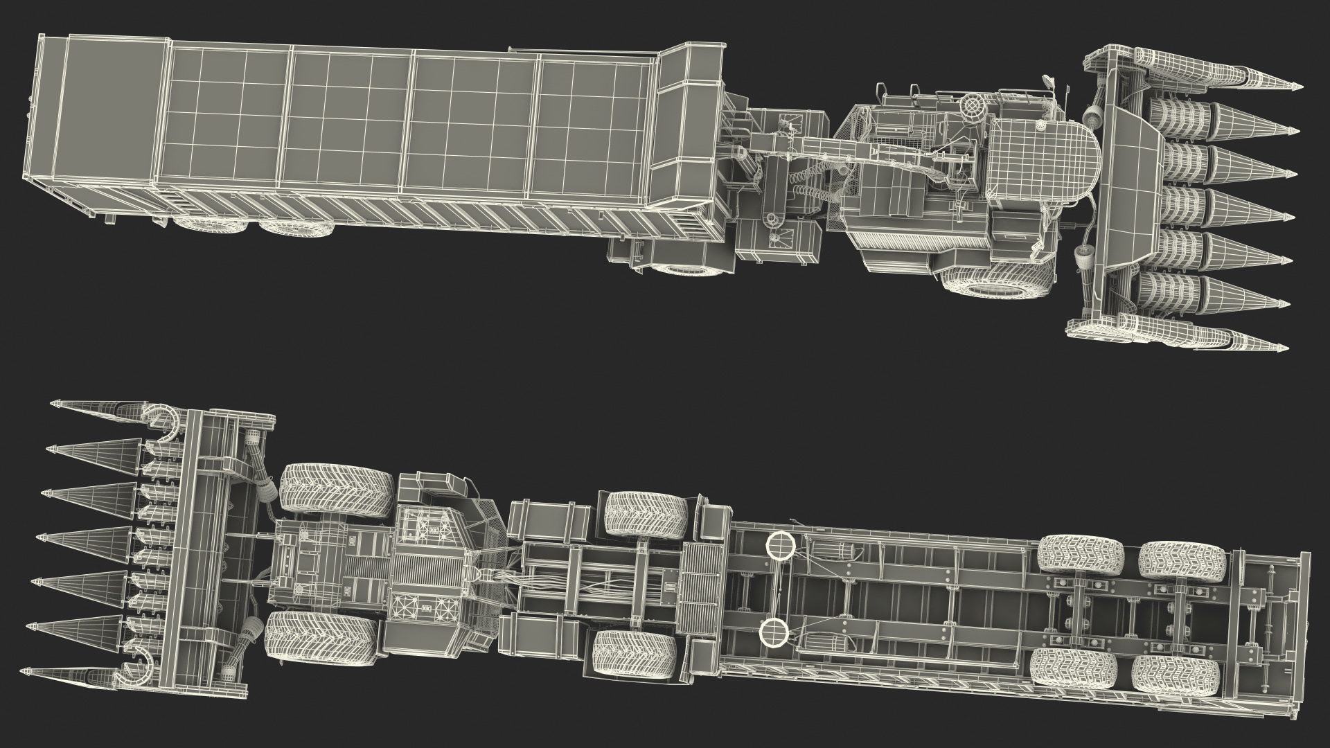 Harvester with Corn Header New with Harvester Trailer Dirty 3D model