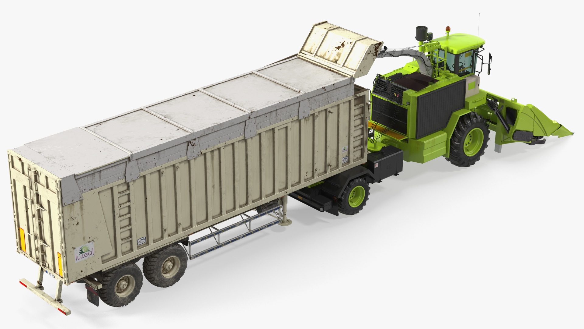 Harvester with Corn Header New with Harvester Trailer Dirty 3D model