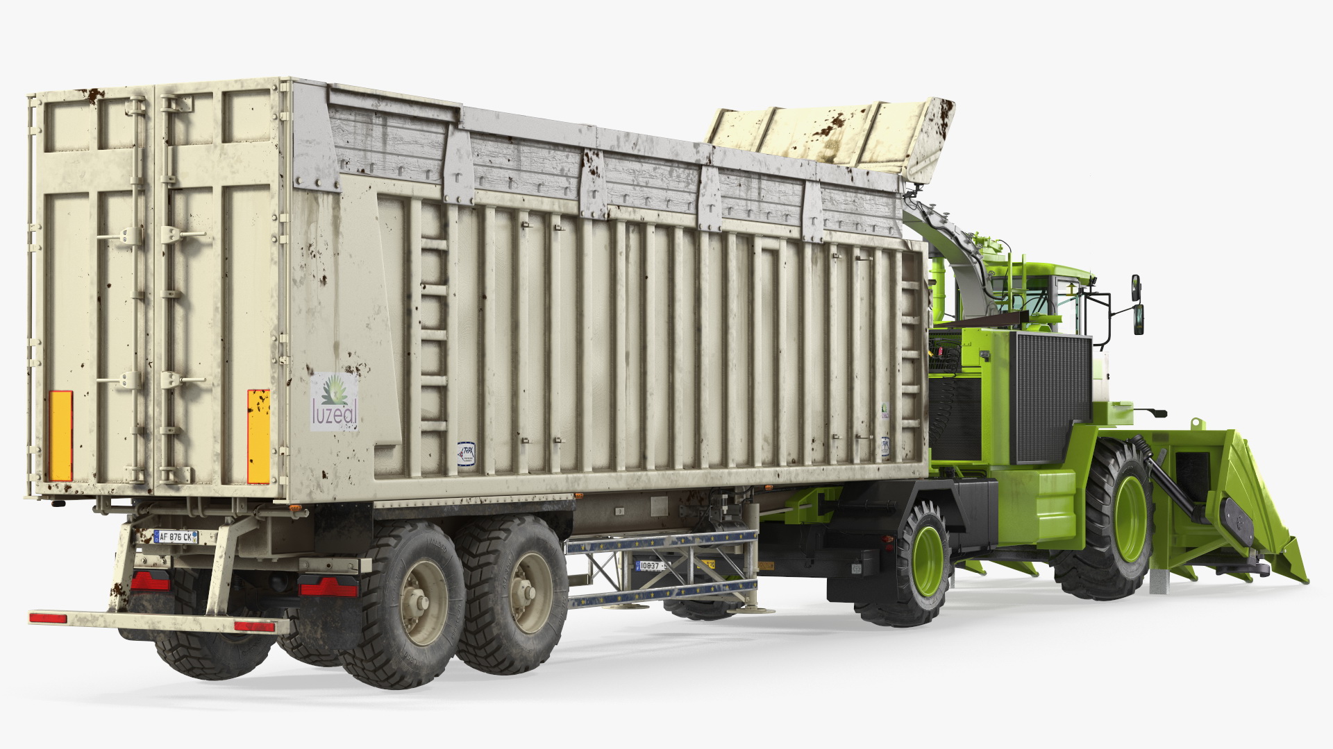 Harvester with Corn Header New with Harvester Trailer Dirty 3D model