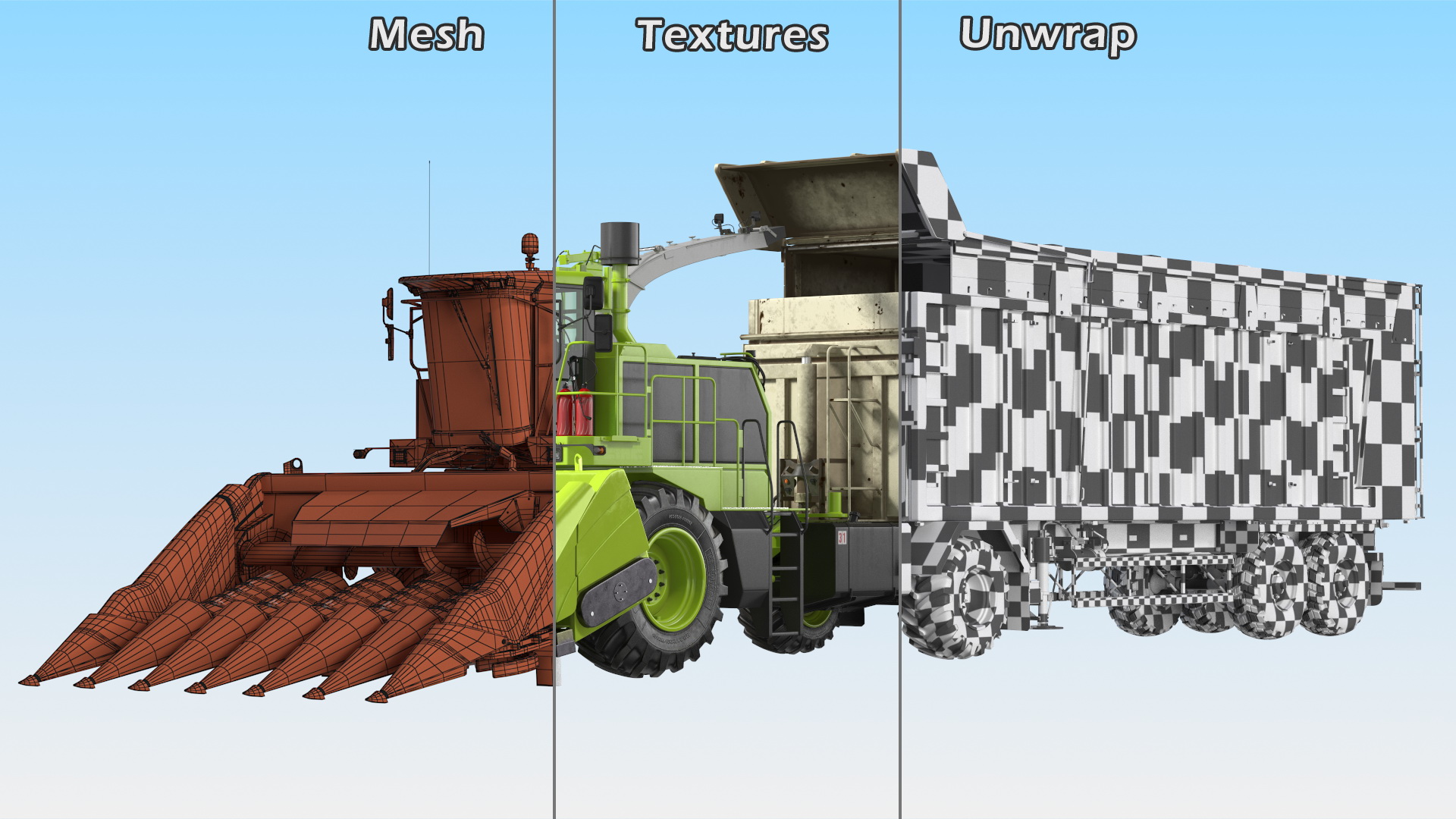 Harvester with Corn Header New with Harvester Trailer Dirty 3D model