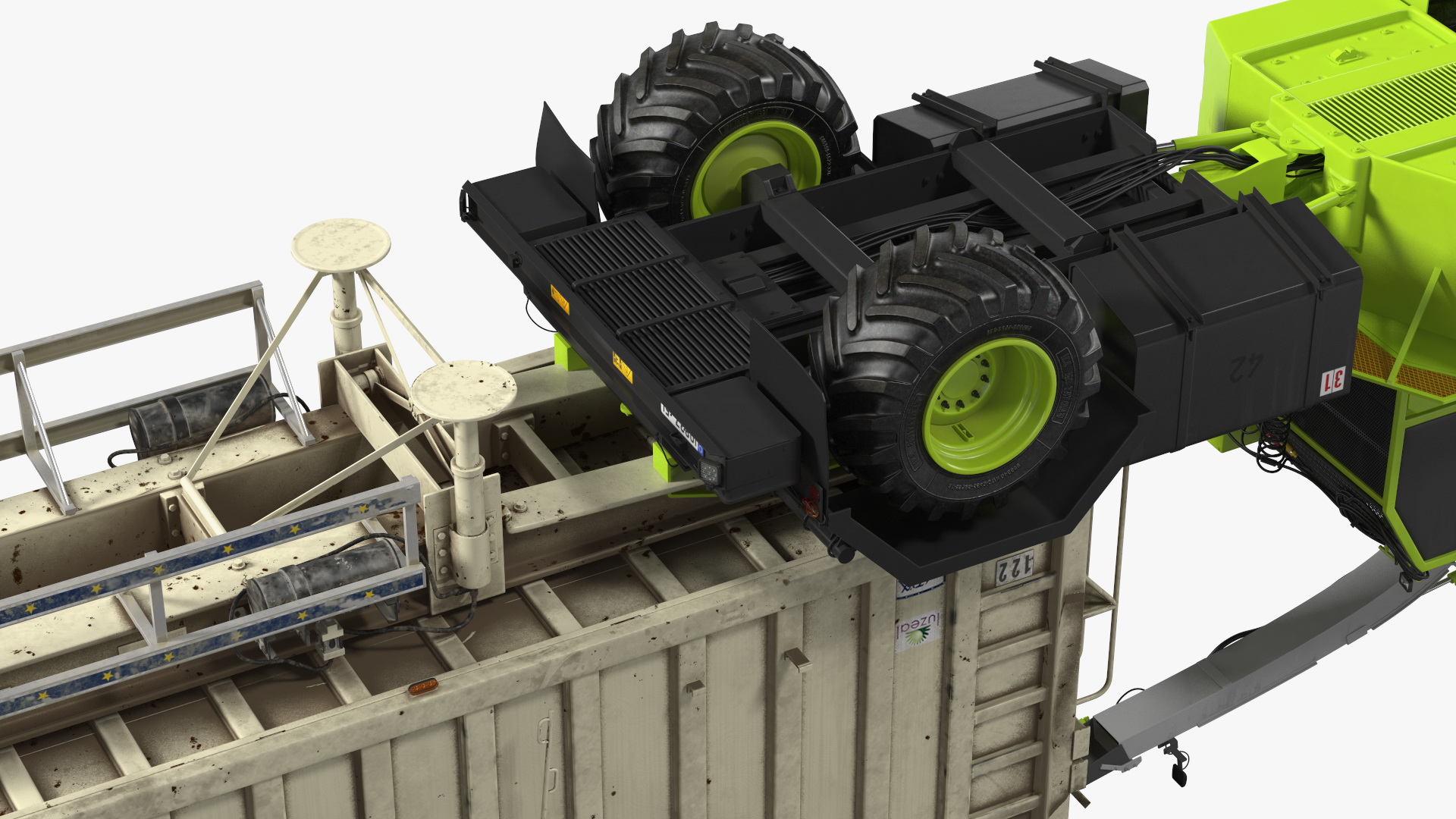 Harvester with Corn Header New with Harvester Trailer Dirty 3D model