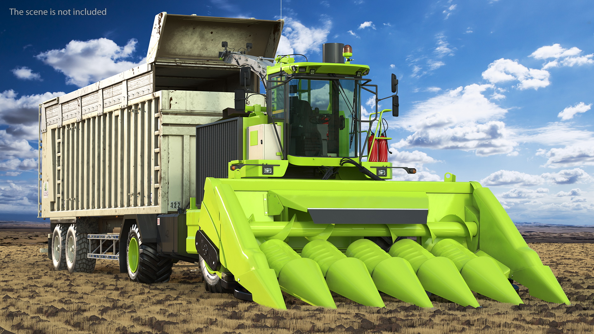 Harvester with Corn Header New with Harvester Trailer Dirty 3D model