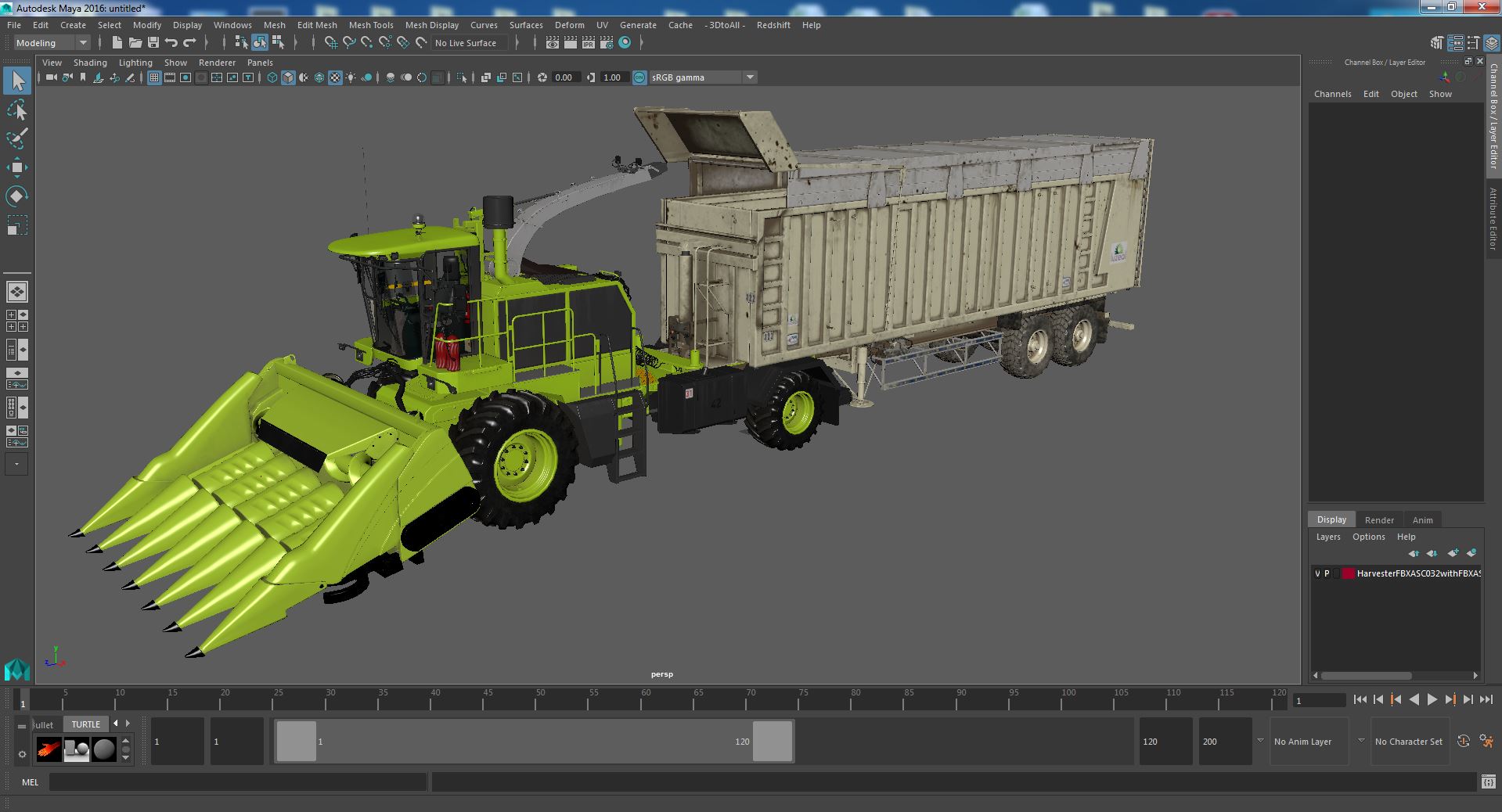 Harvester with Corn Header New with Harvester Trailer Dirty 3D model