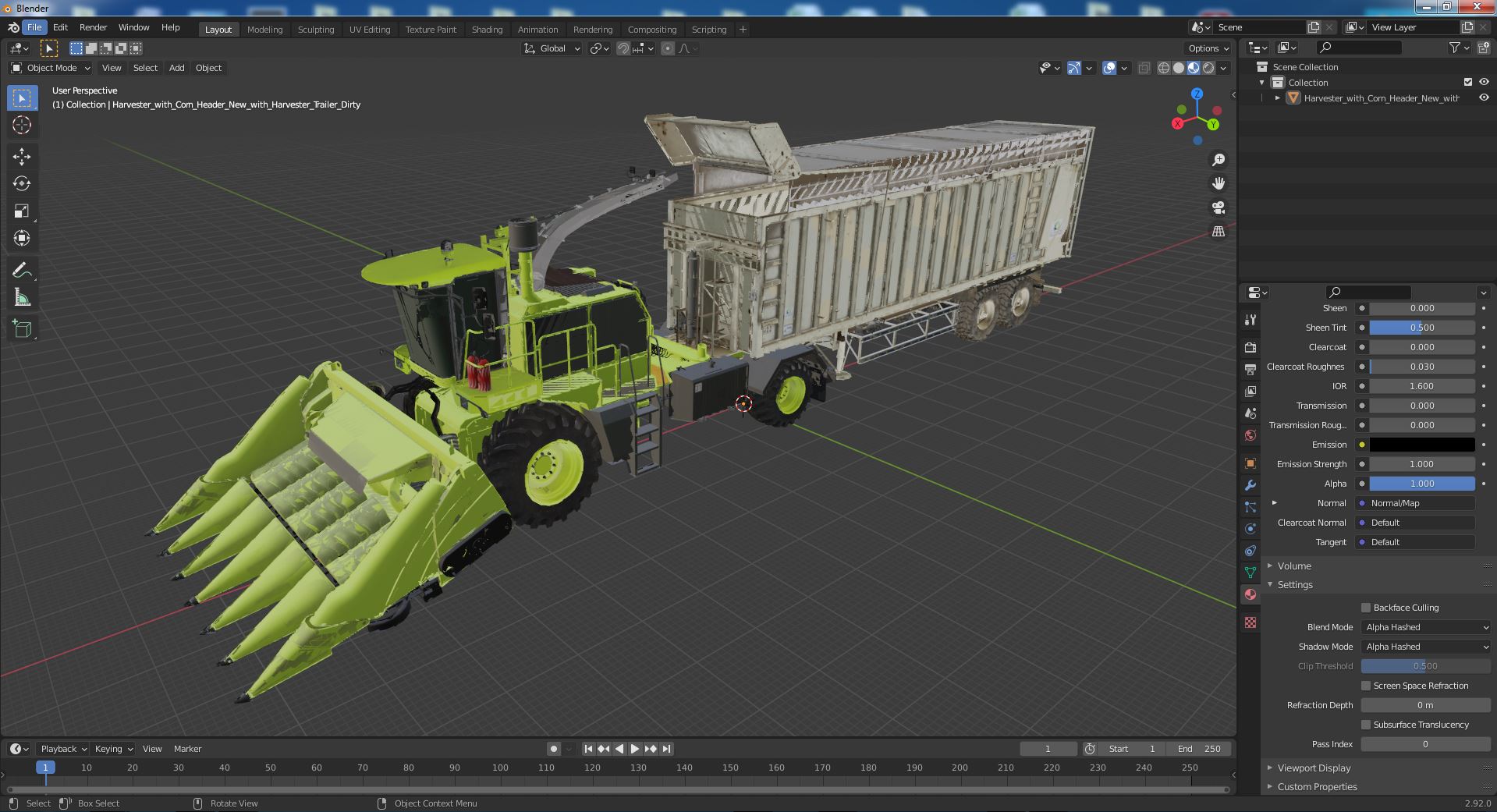 Harvester with Corn Header New with Harvester Trailer Dirty 3D model