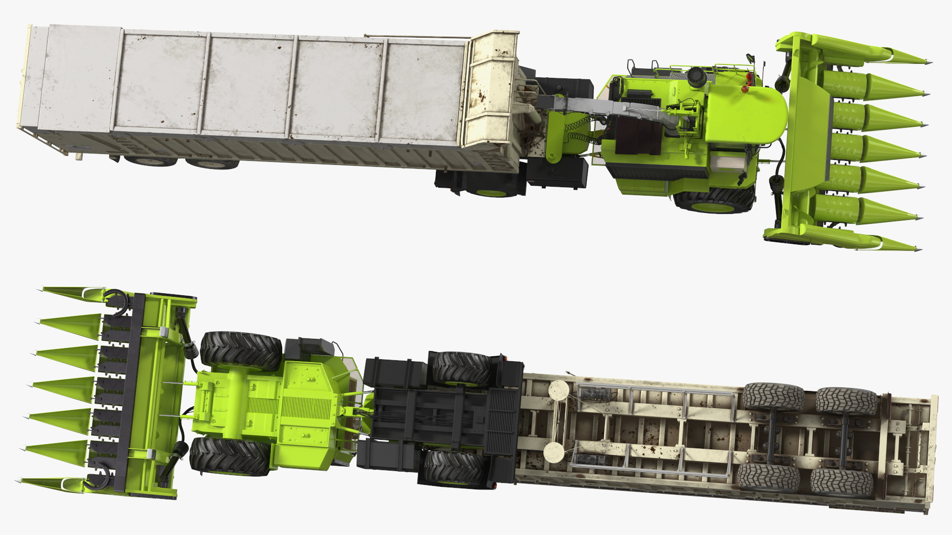 Harvester with Corn Header New with Harvester Trailer Dirty 3D model