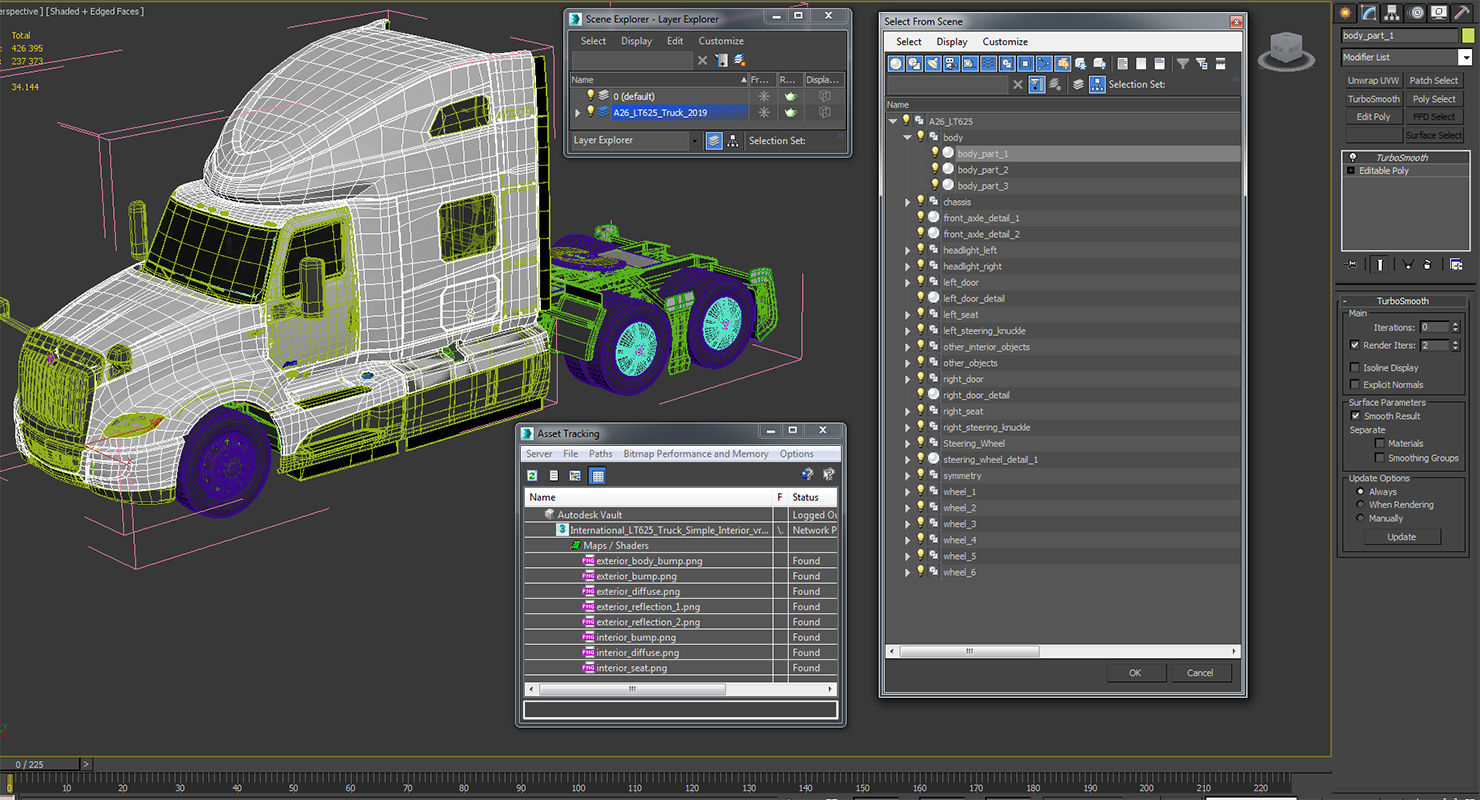 3D International LT625 Truck Simple Interior