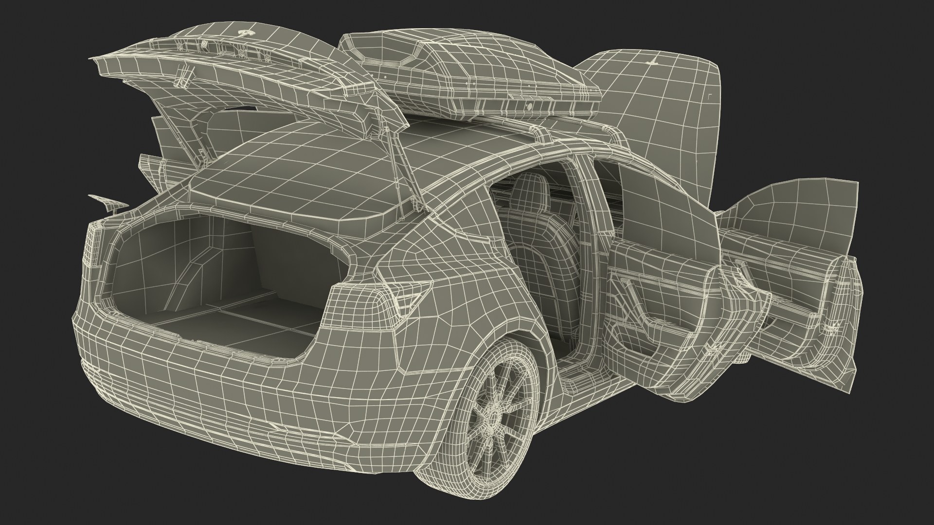 3D Tesla with Thule Car Roofbox on Roof Rack Rigged model