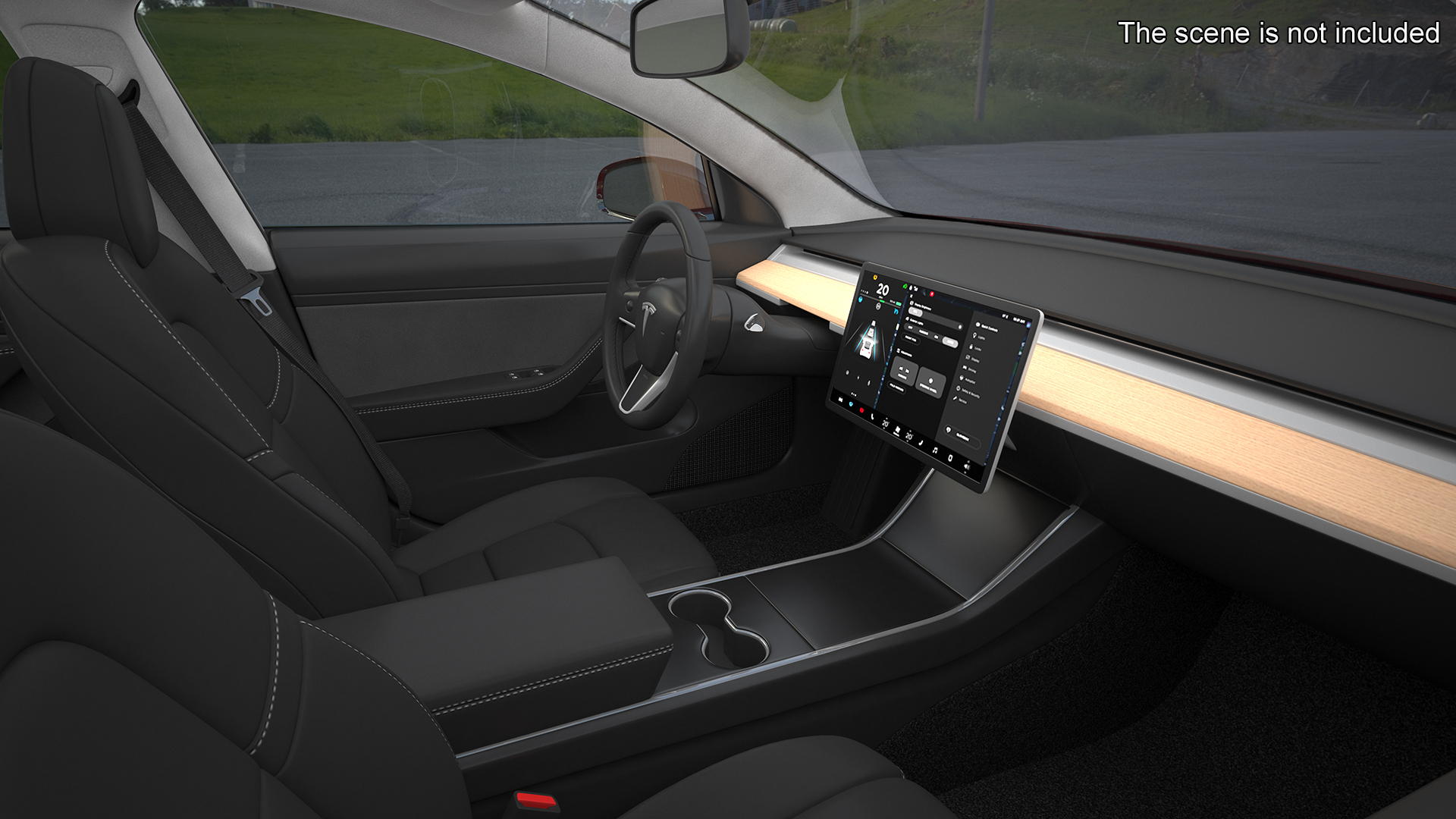3D Tesla with Thule Car Roofbox on Roof Rack Rigged model