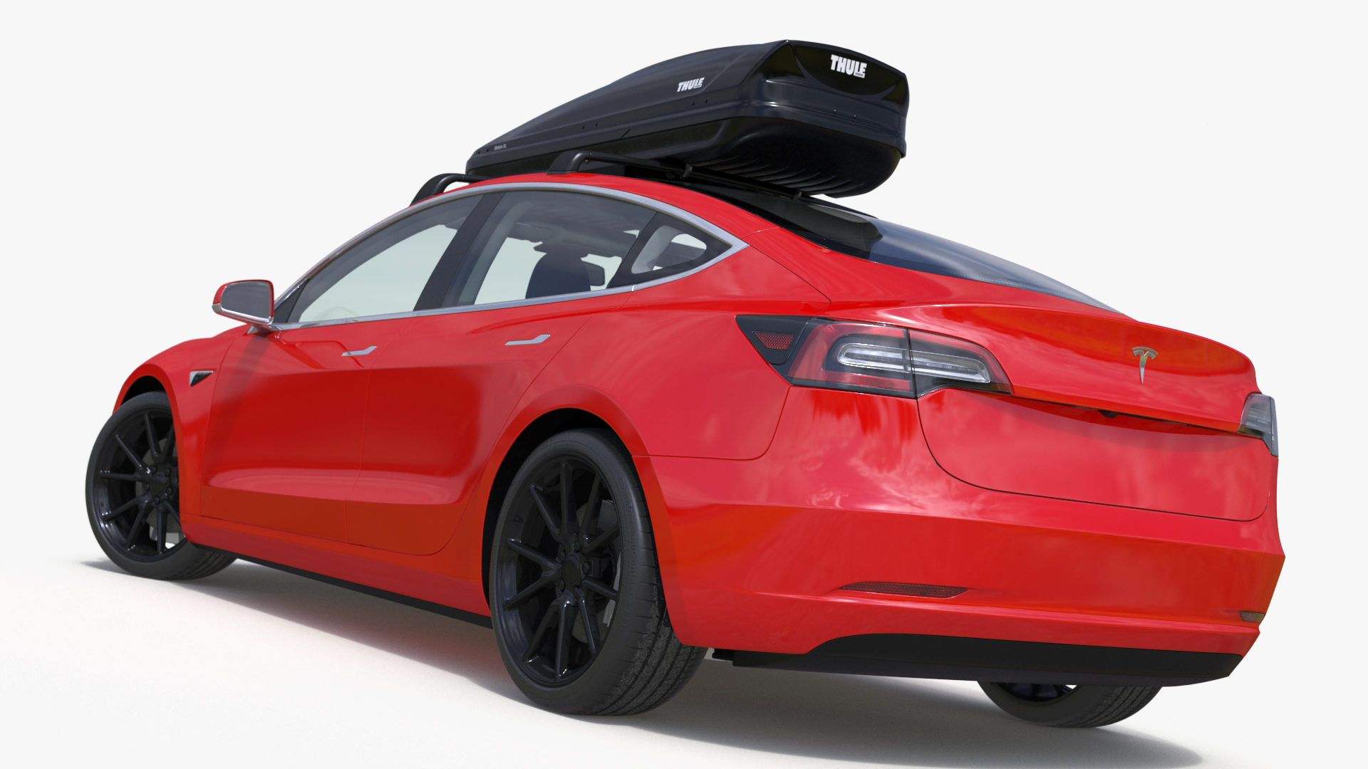 3D Tesla with Thule Car Roofbox on Roof Rack Rigged model