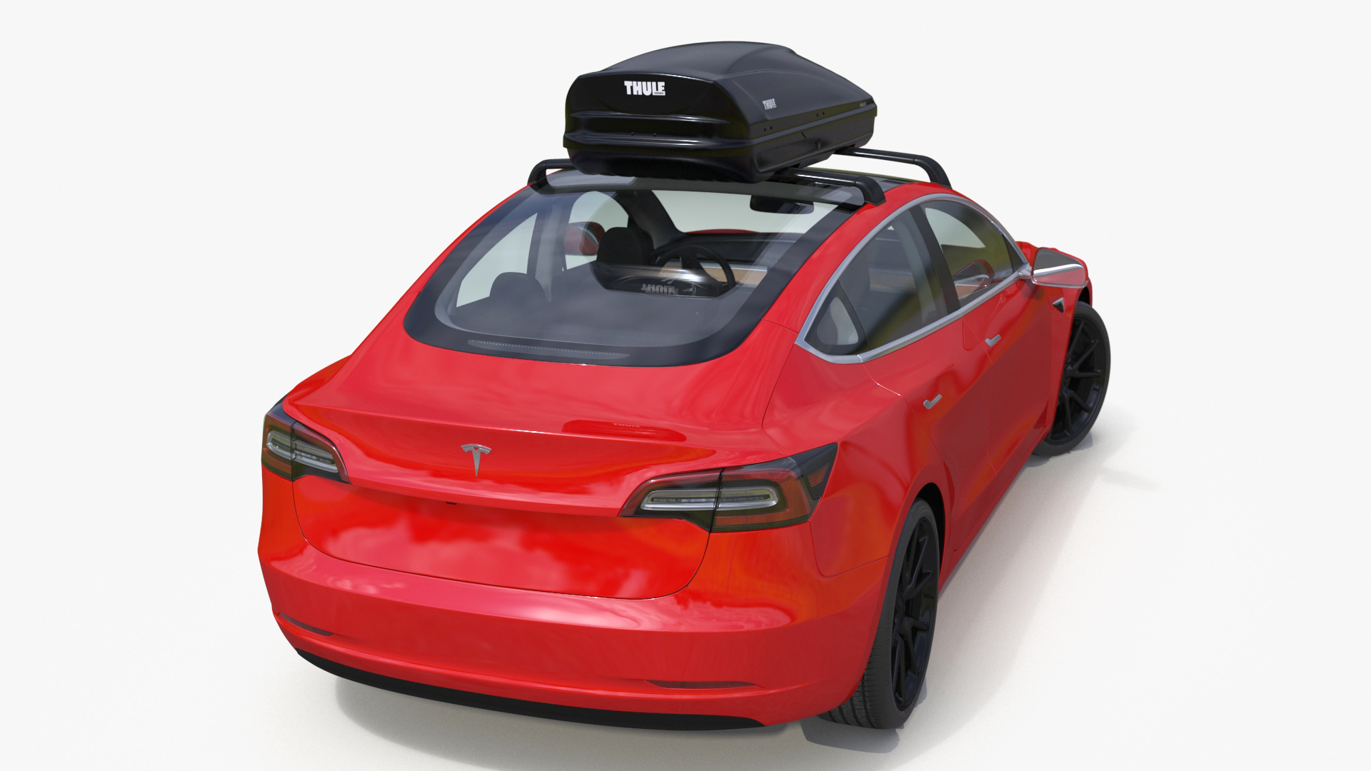 3D Tesla with Thule Car Roofbox on Roof Rack Rigged model