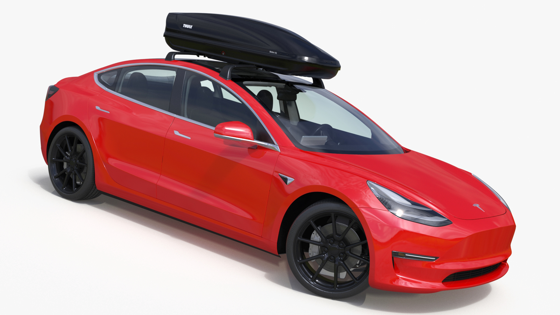 3D Tesla with Thule Car Roofbox on Roof Rack Rigged model